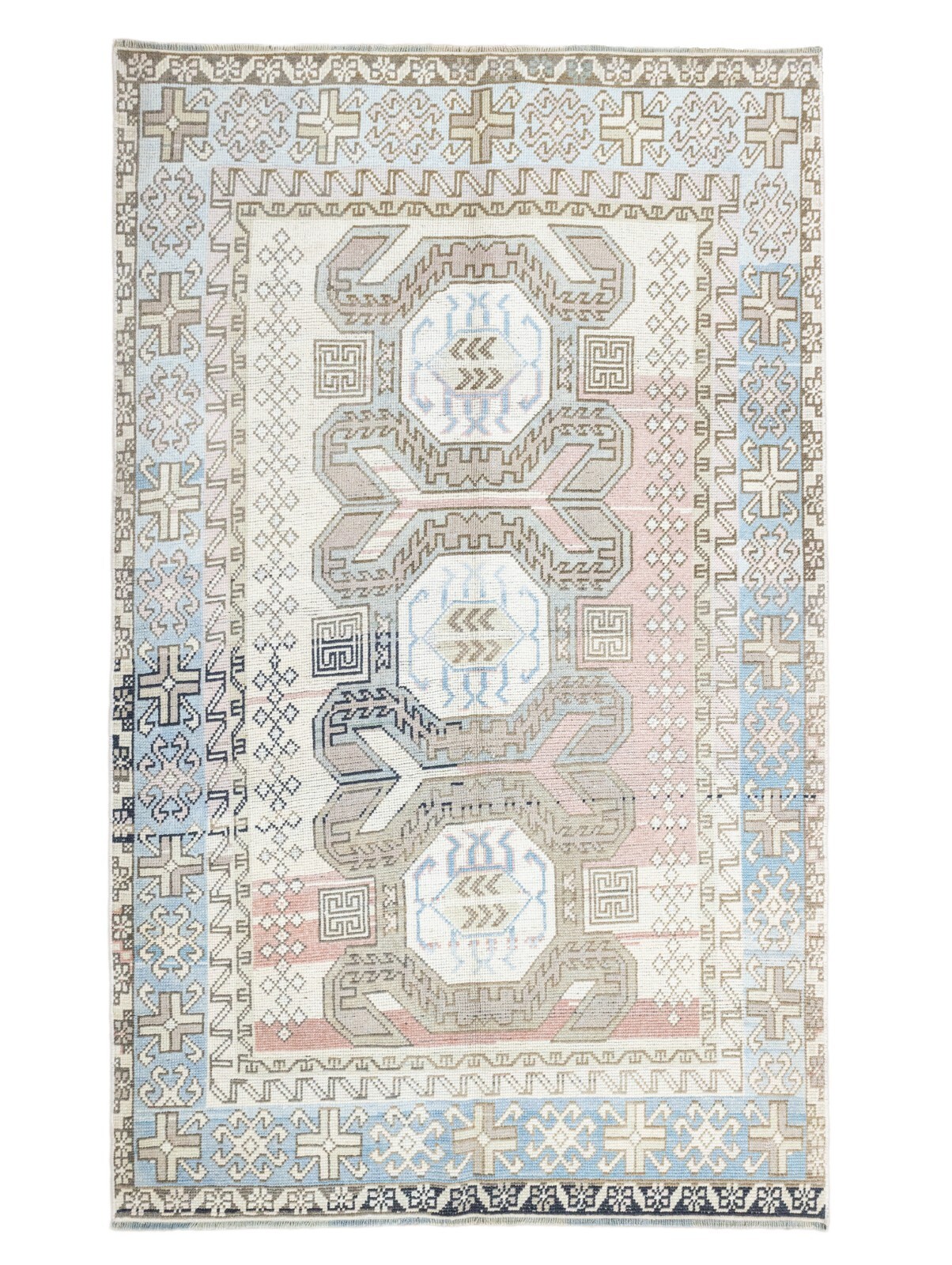 Unique Vintage Turkish Tribal Rug- Hand Knotted Oushak Wool Carpet- 4.6×7.6 ft