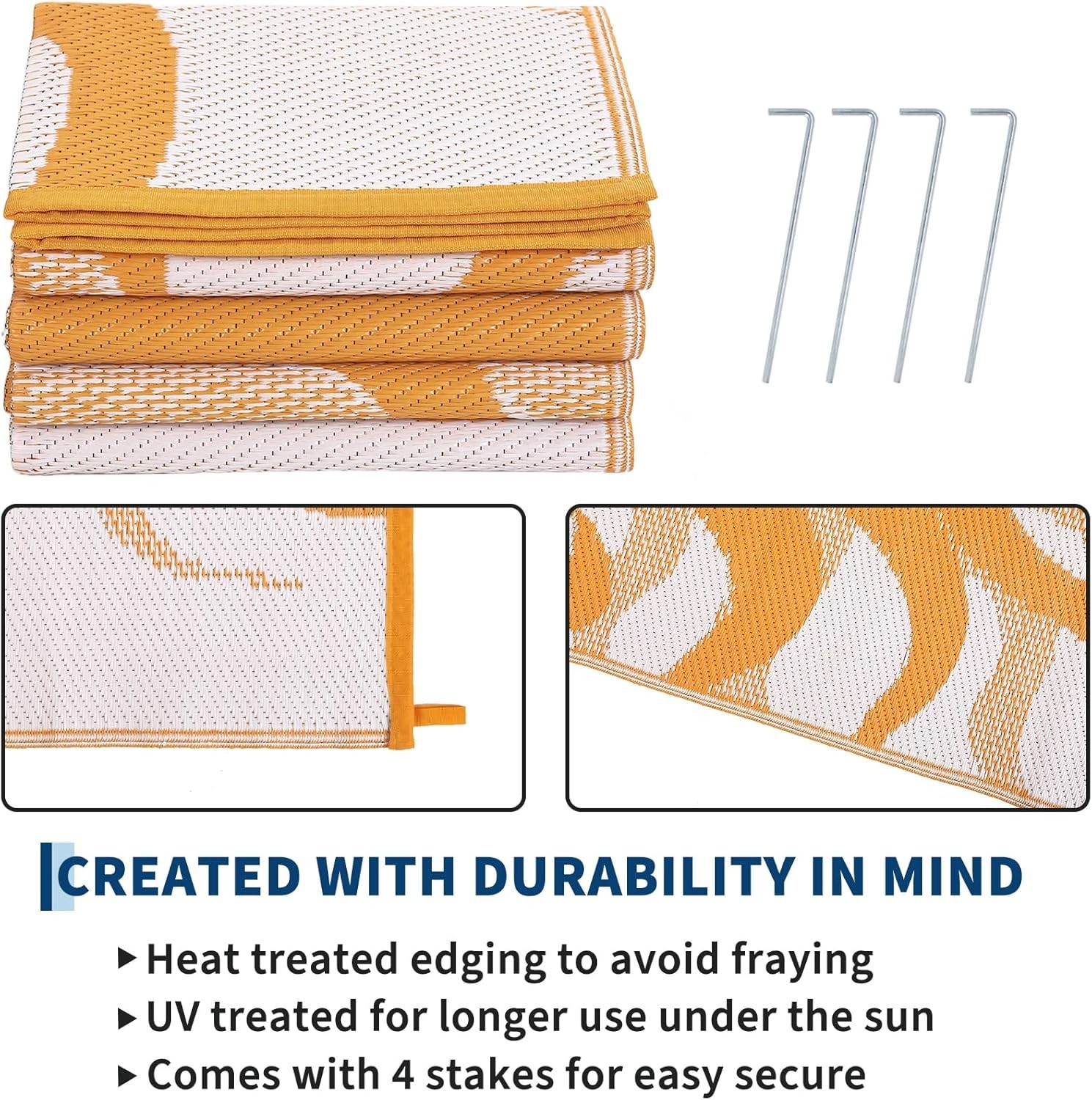 Outdoor Plastic Straw Rug 8×10 Waterproof Reversible Patio Camping Carpet Mats