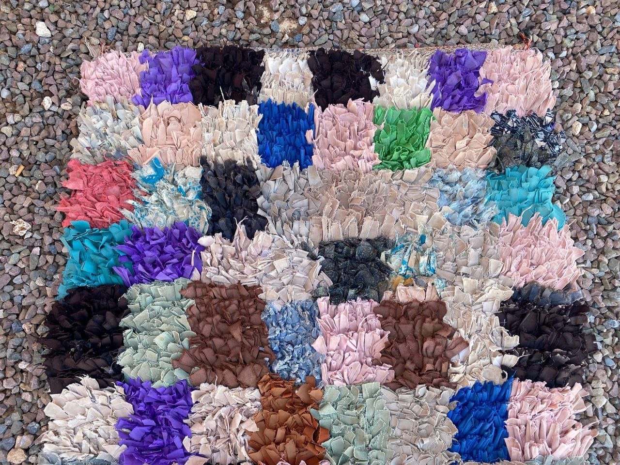 Moroccan Boucherouite Vintage Berber Rug, Unique Checketed Home Rug 2’6×7’5 ft