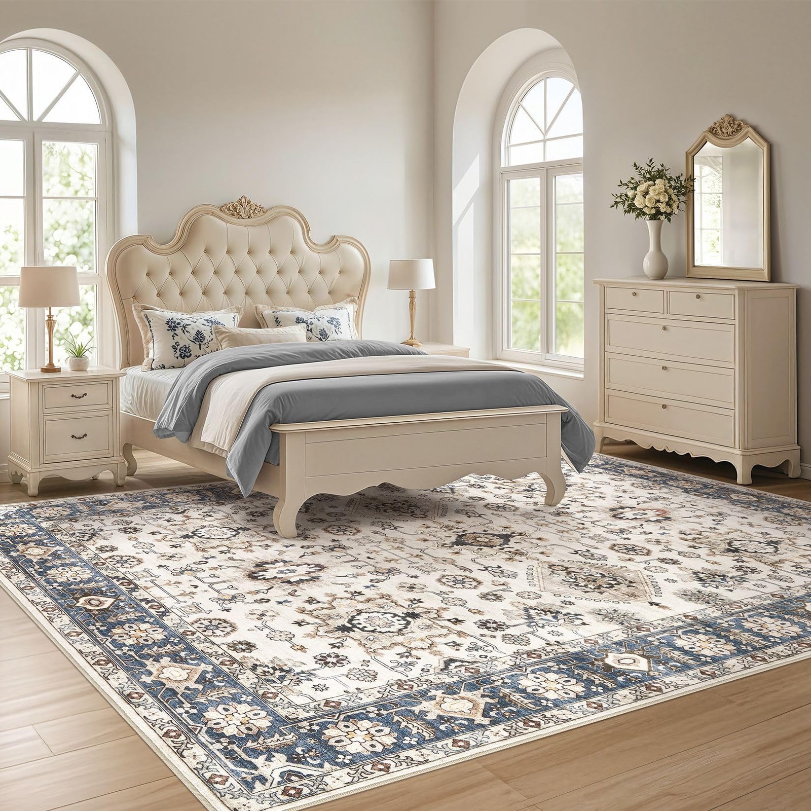 Area Rug 8×10 Vintage Pattern Non-Slip Stain Resistant 0.25 in Thin – Soft