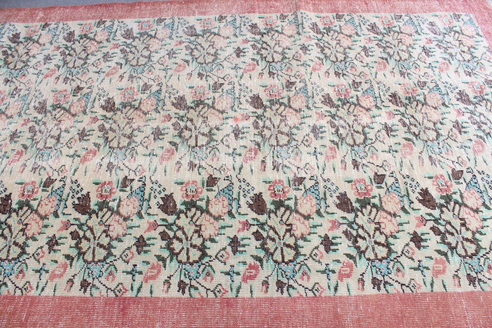 Turkish Vintage Rug 5×9 ft (152×274 cm), Green Red floral geometric Rug