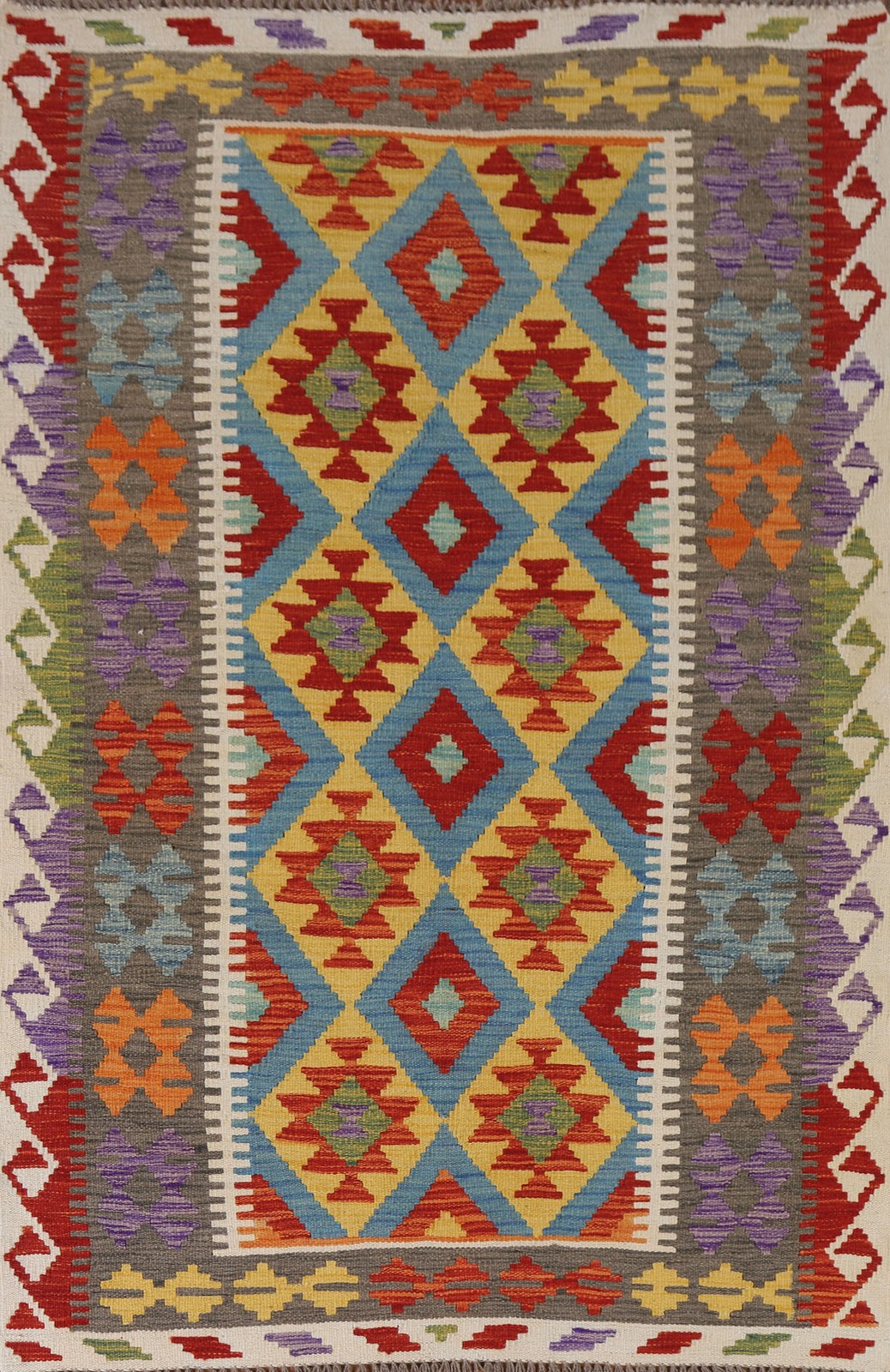 Kilim Oriental Accent Rug 4×6 Geometric Hand-woven Wool Colorful Carpet
