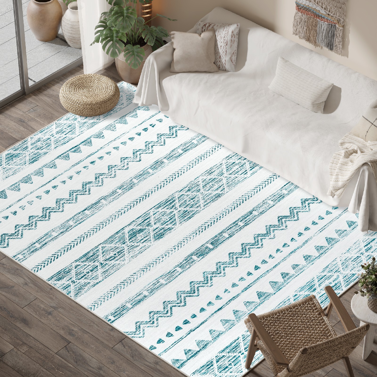 8×10 Boho Moroccan Area Rug Washable Non-Slip Living Room Bedroom Blue