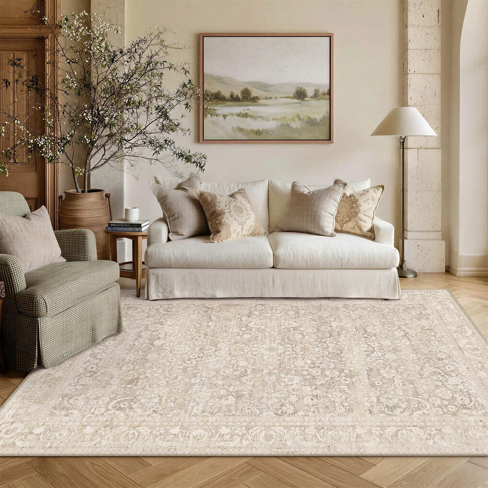 Washable 6×9 Rug for Living Room, Non-Slip Vintage Print Rug for Bedroom, Din…