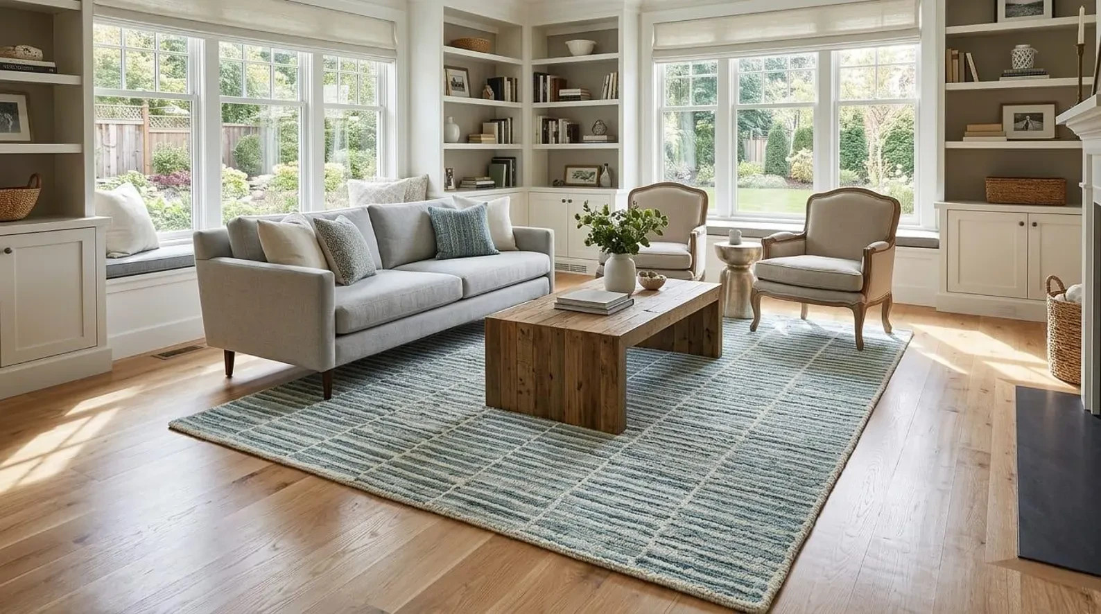 Contemporary Hand Tufted Wool Rug – Soft Blue Abstract Pattern Designer Carpet
