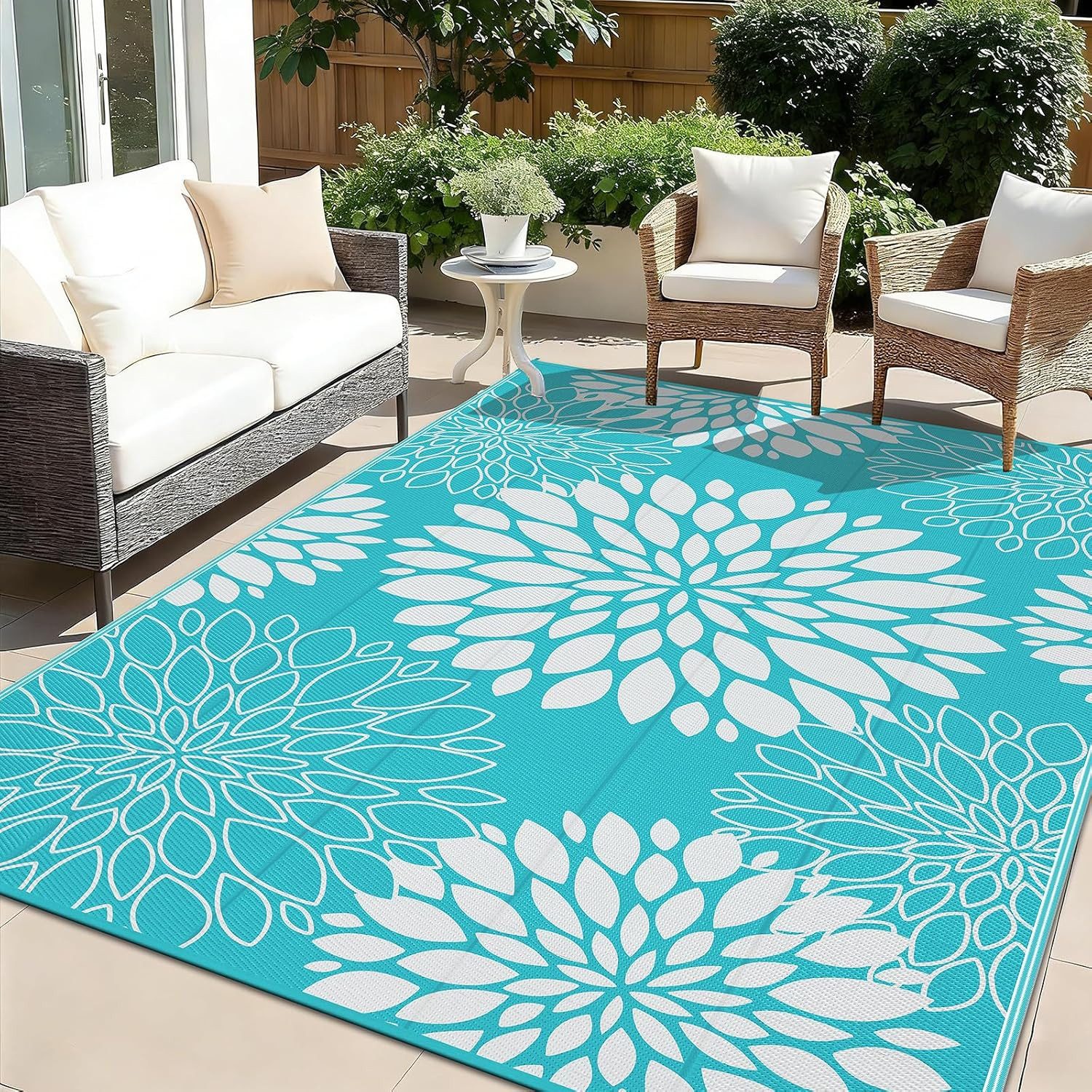 Waterproof Outdoor Rug 6X9, Reversible Plastic Straw Patio Rug, Portable Indoor
