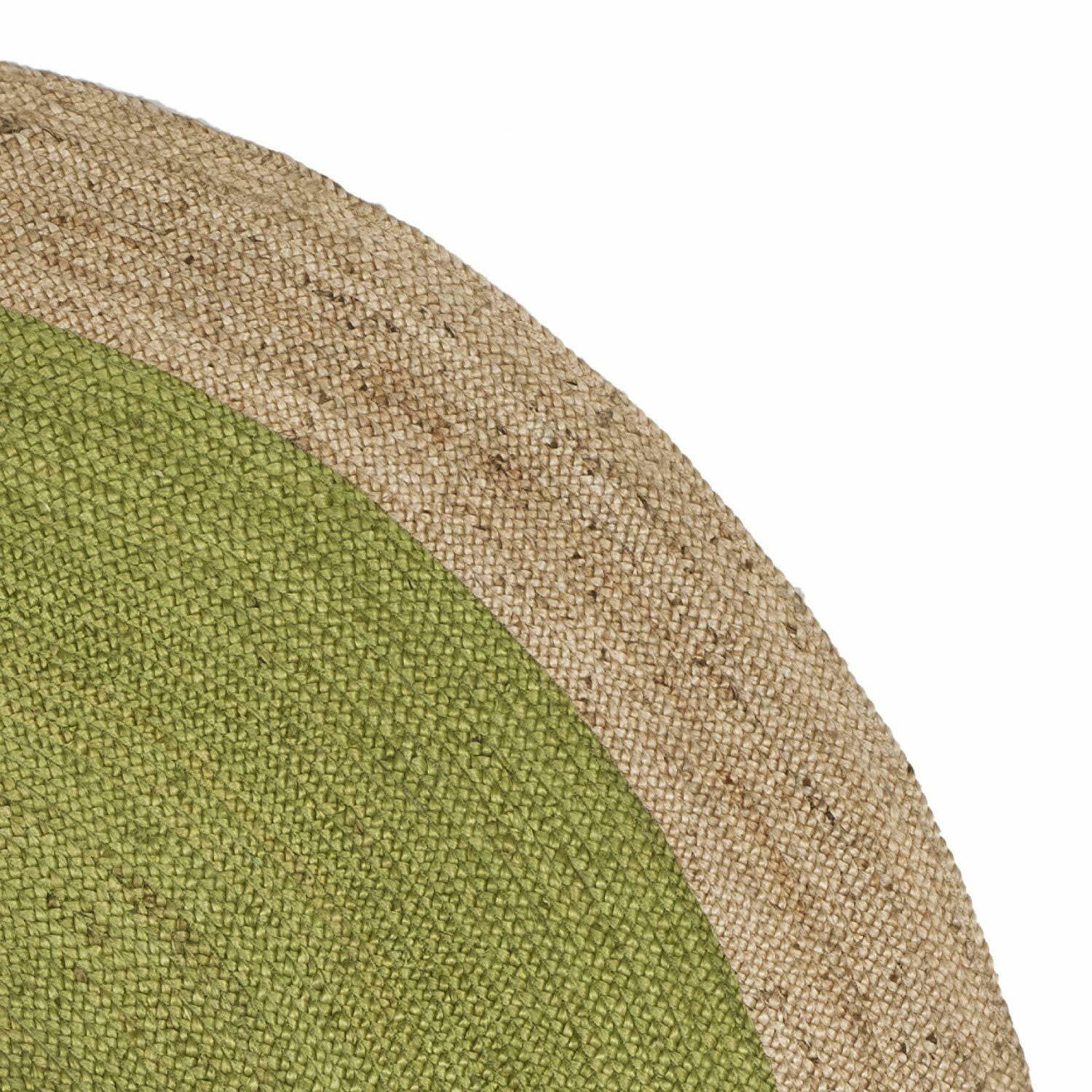 Green Rug Jute Round 100% Farmhouse Natural Jute Hand Braided Modern Rustic Look