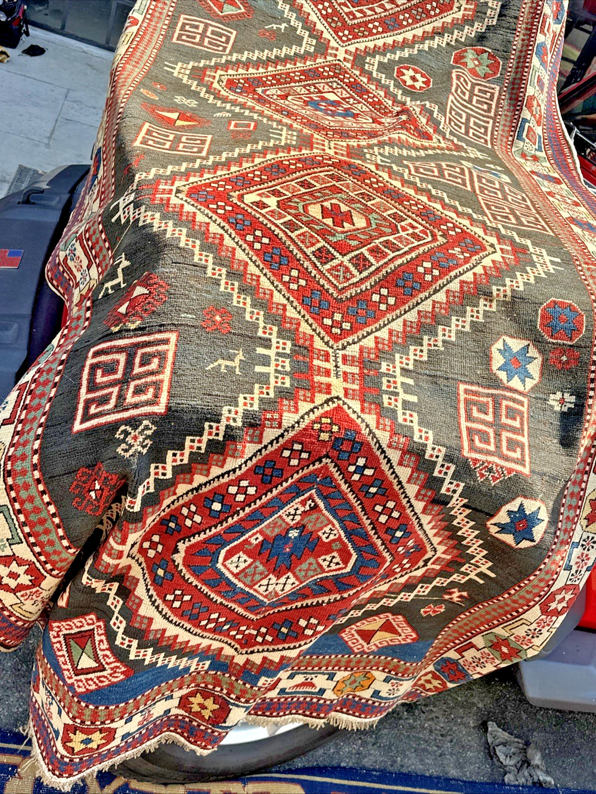 Auth: 19th C Antique Caucasian Rug Asymmetric ART Beauty Blue Green 5×10 NR