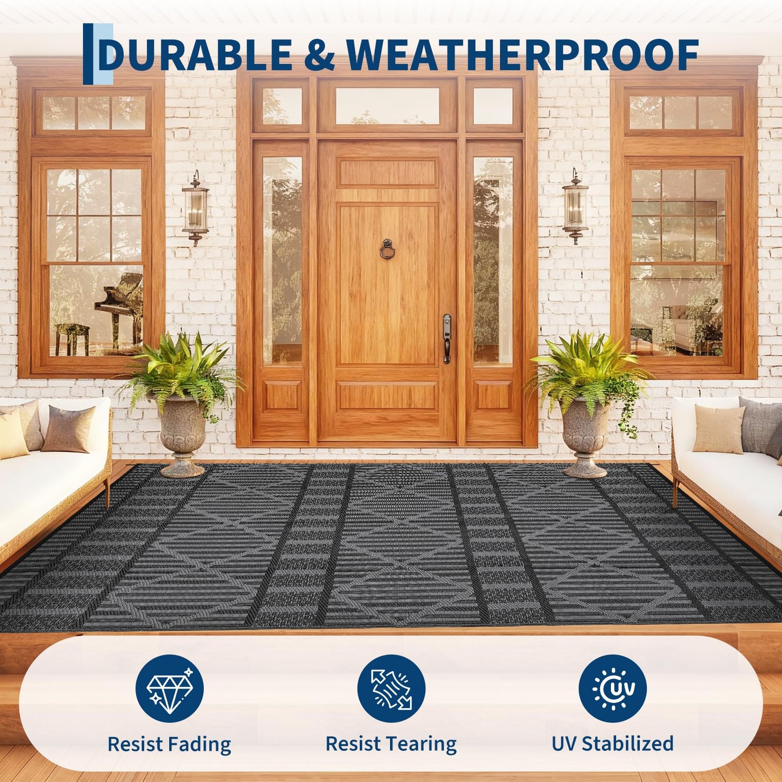 Best Outdoor Rug 9×12 Modern Striped Geometric Area Rugs for Indoor and Patios