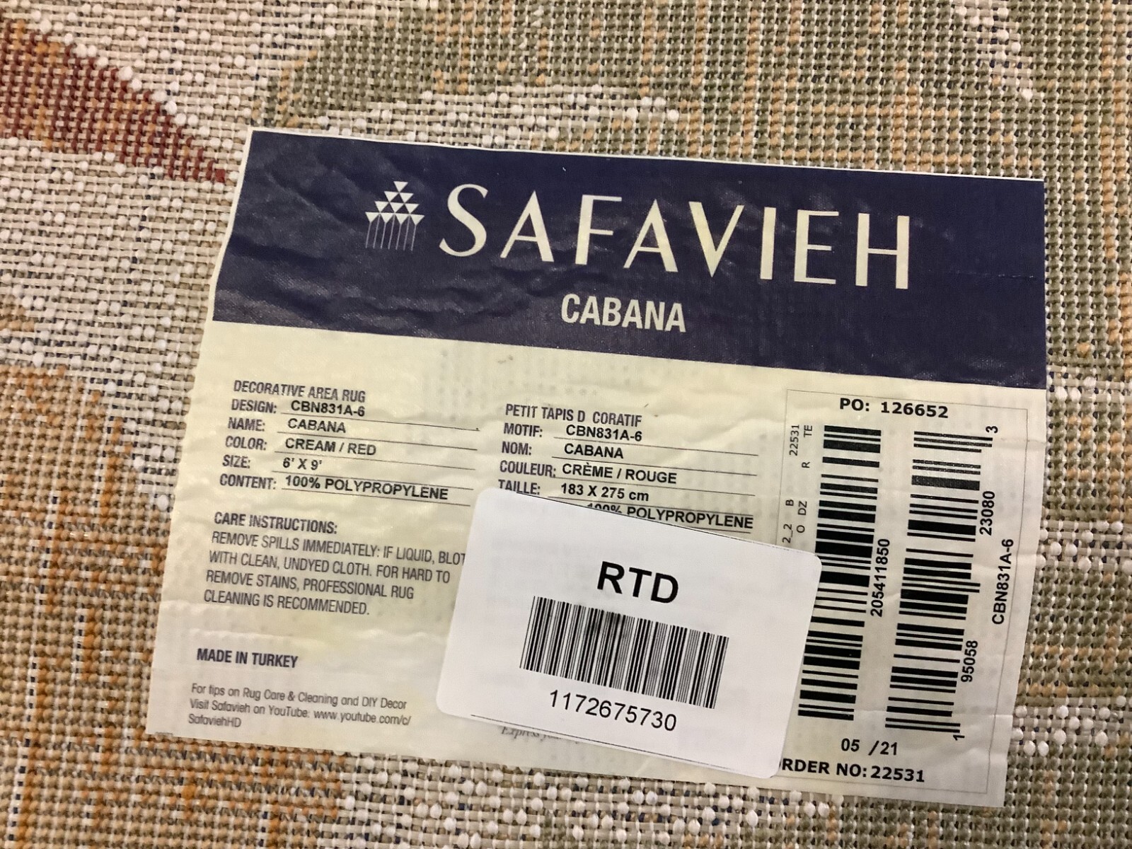 CREME / RED 6′-0″ x 9′-0″ Flaw in Rug, Reduced Price 1172675730 CBN831A-6