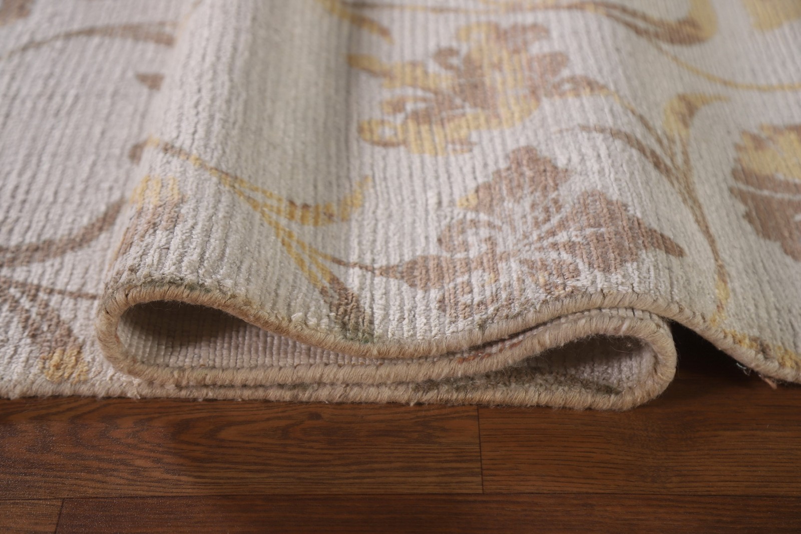 Handmade Floral Abstract Area Rug 8×10 Ft Beige & Gold Modern Wool Carpet