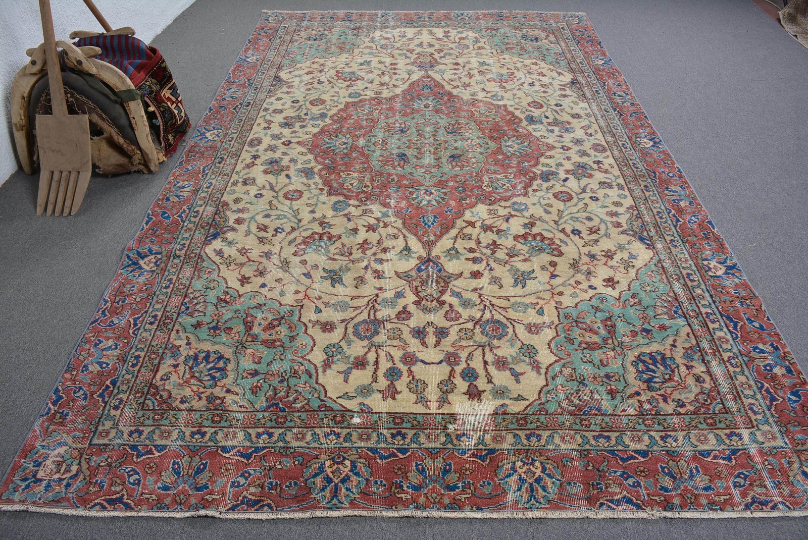 6,9×11,5 ft Vintage Turkish Rug, Oversize Rug, Red Oriental Rug