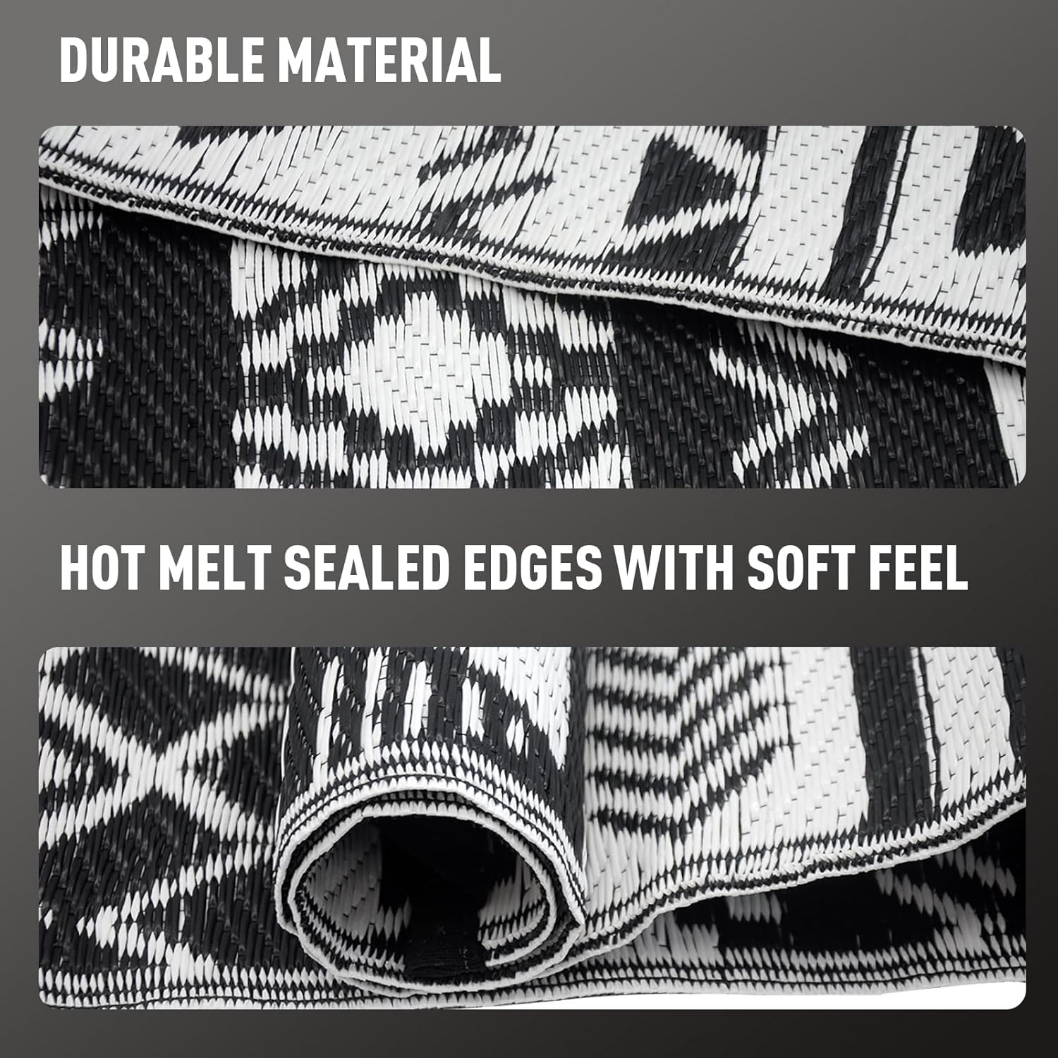 6×9 Feet Black & White Plastic Outdoor Rug Stain Resistant Waterproof Reversible