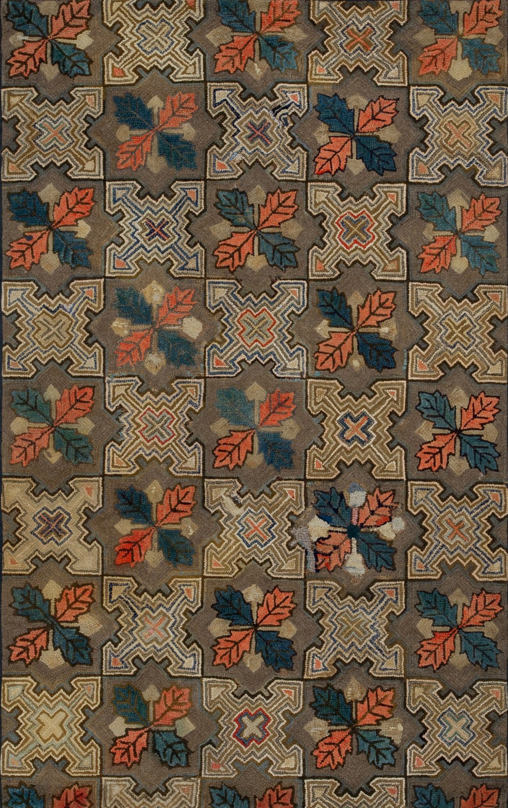Small Late 19th Century Antique American Folk Art Hooked Area Rug