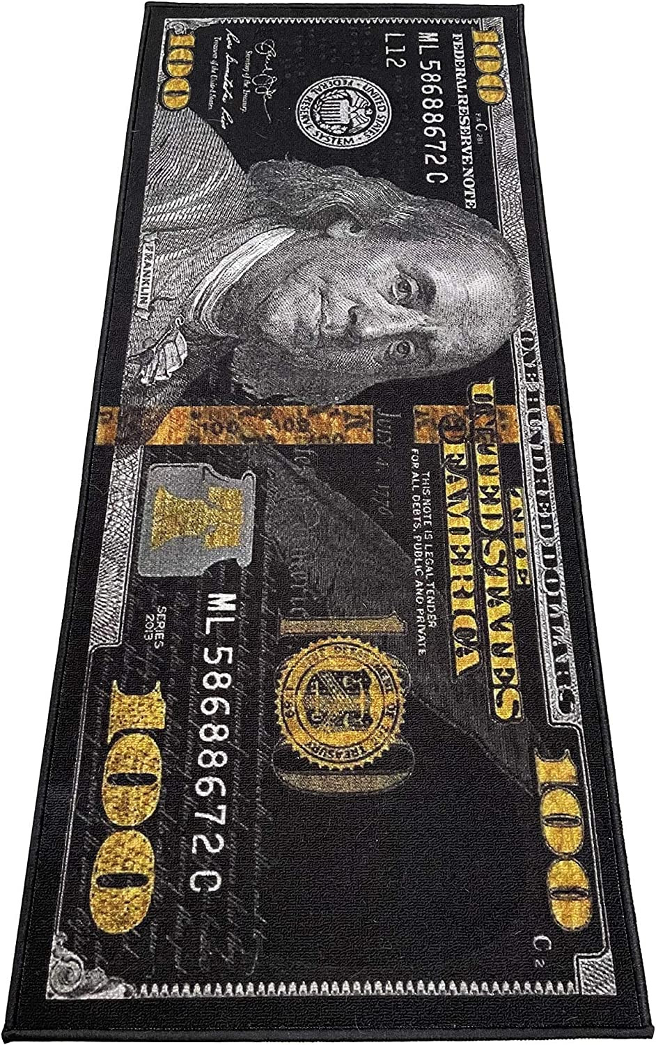 HUAHOO Black Money Rugs 100 Dollar Bill Area Rug Door Mat Runner for Living Room