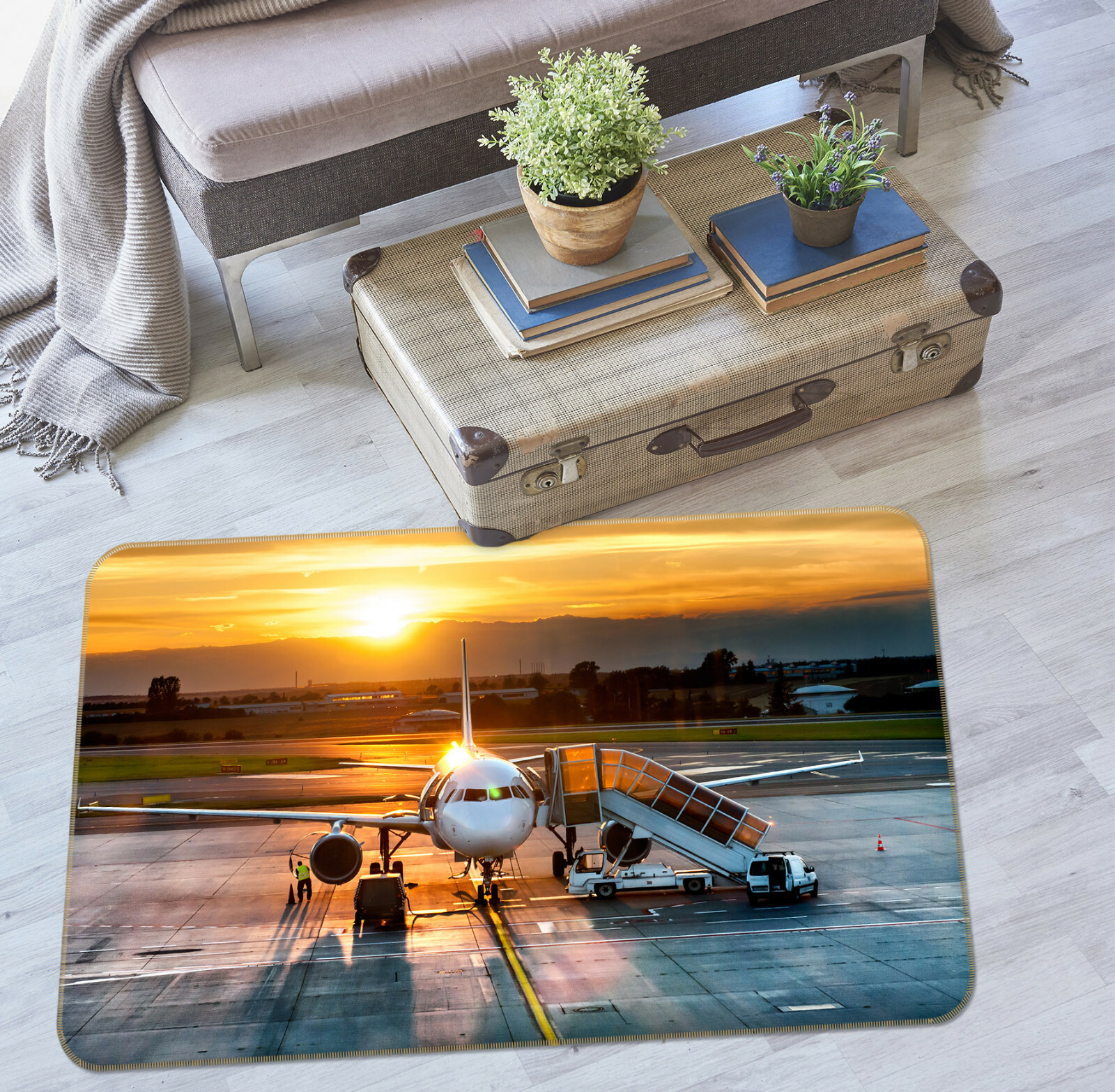 3D Sunset Plane A215 Transport Game Non Slip Rug Mat Photo Carpet Zoe