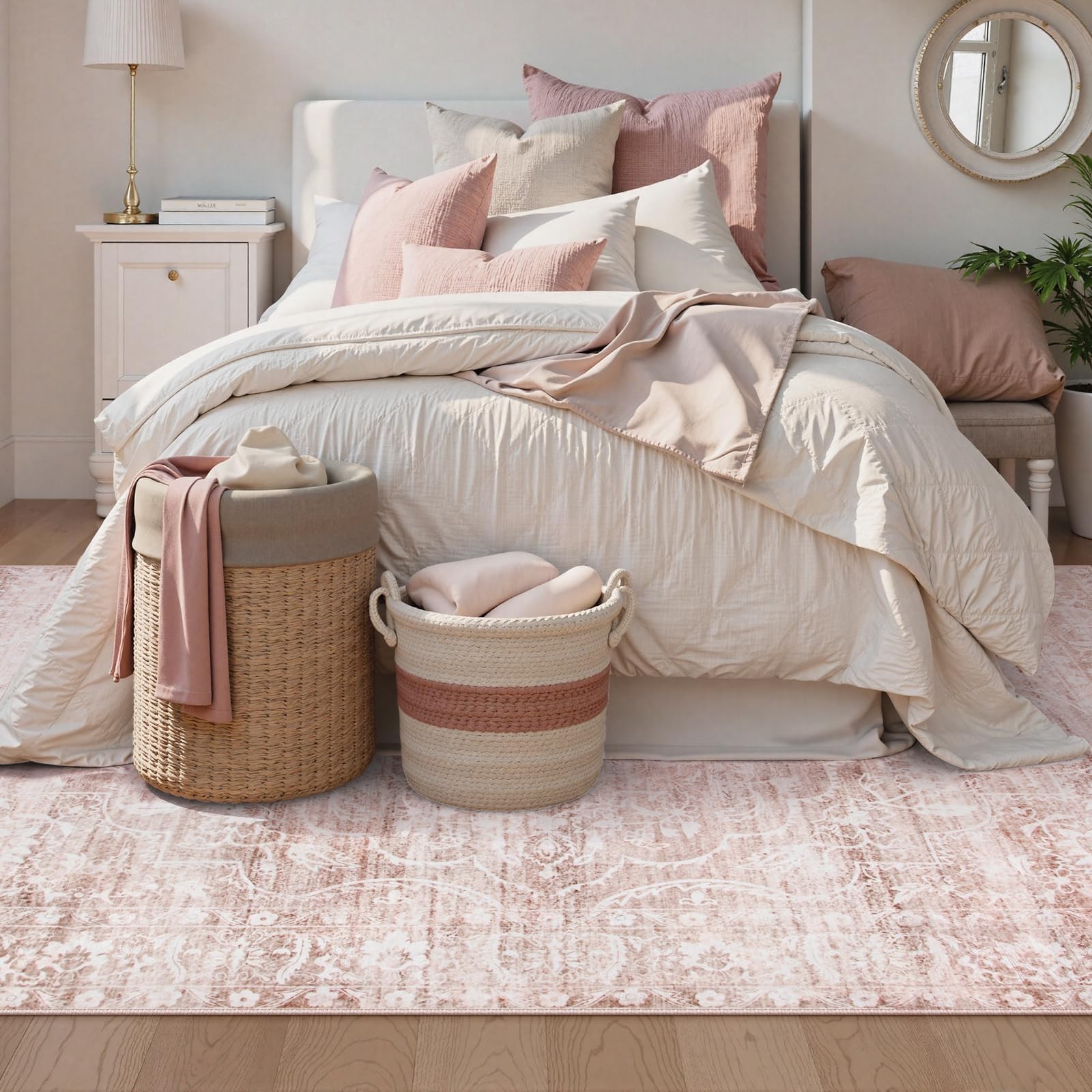 Lahome Pink Rugs for Bedroom Girls,Cute Nursery Rug Boho Area Rugs 5×7,Floral…