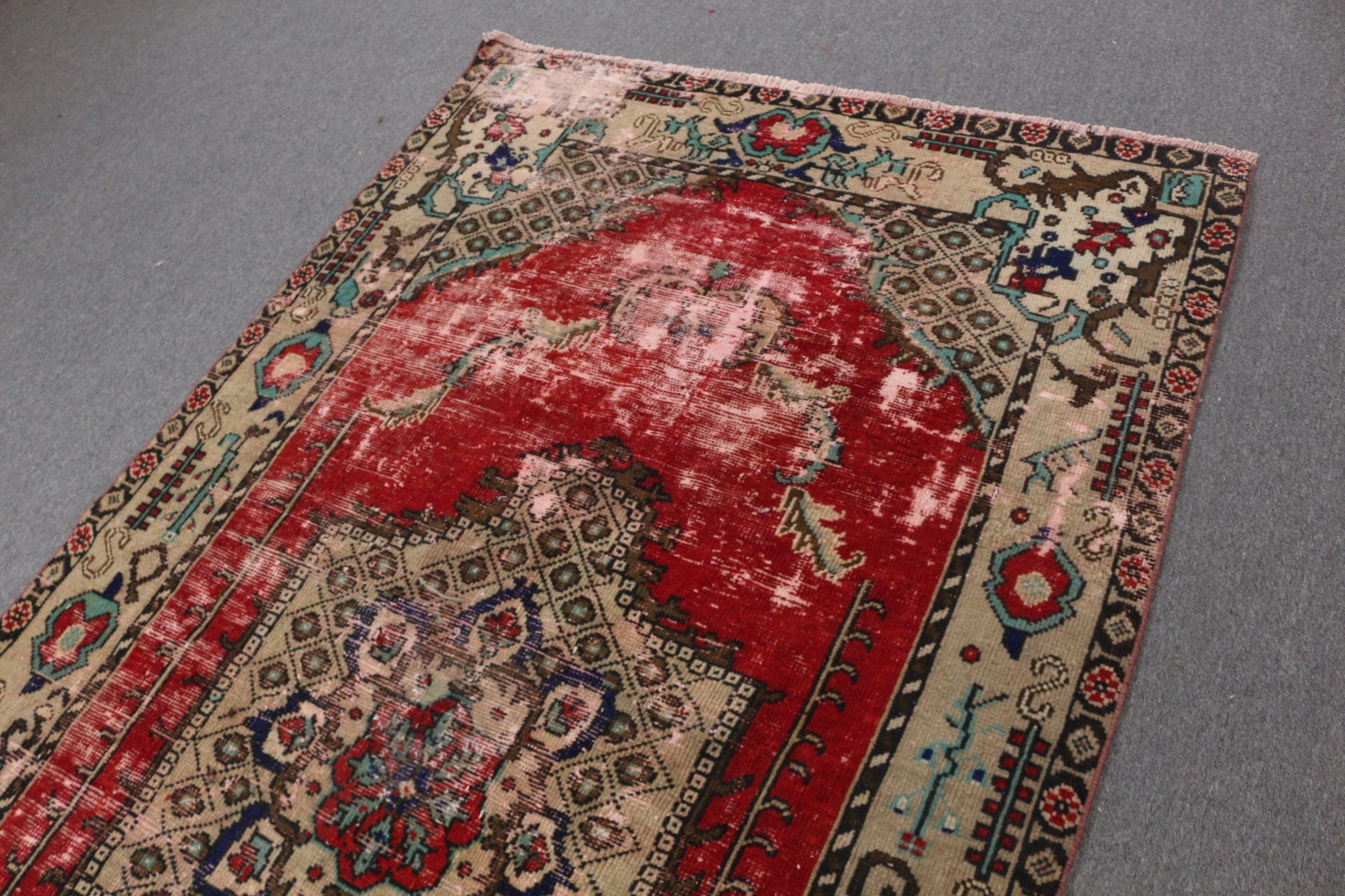 Vintage Turkish Rug, 4,8×9,1 ft Large Rug, Red Handmade Rug