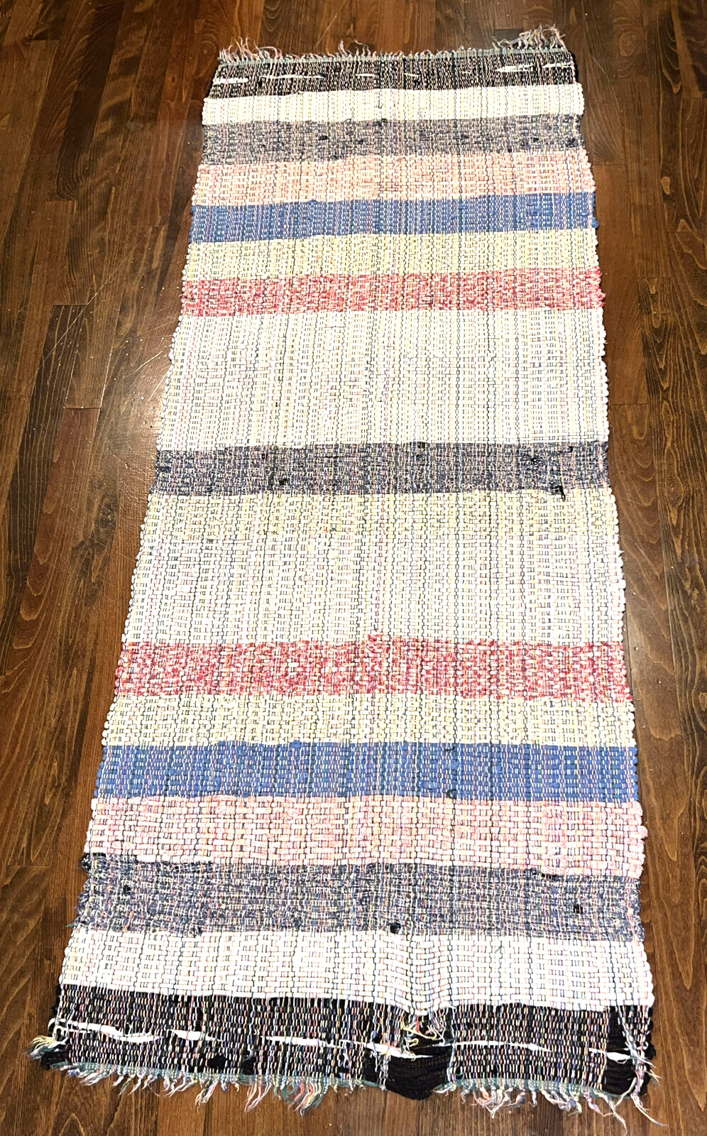 Rustic Primitive Beach Look Vintage Rag Rug stair runner hand woven hall
