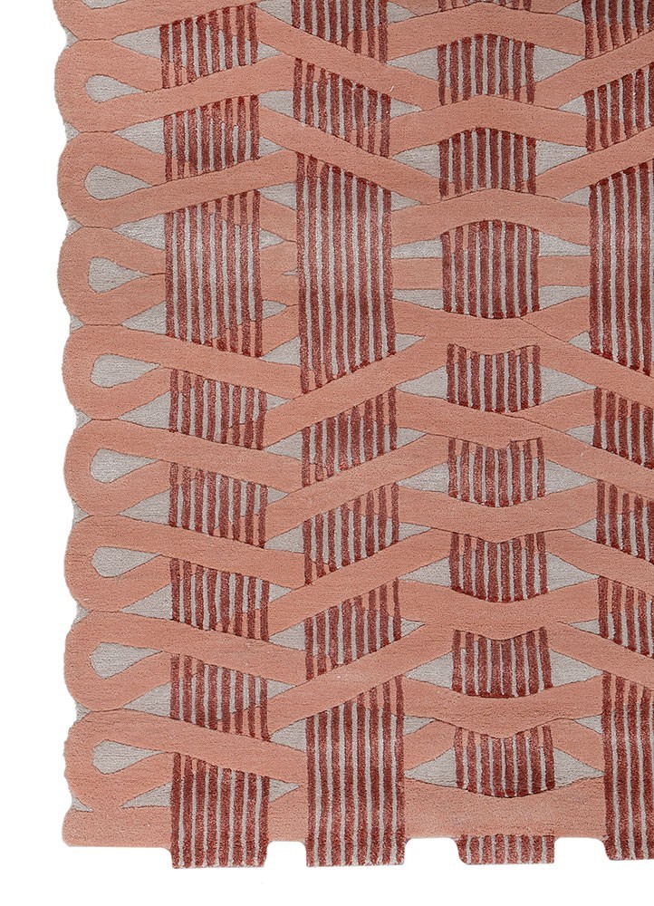 Geometric and stripes ivory/light coral hand tufted Rug Living Room Carpets 9×15