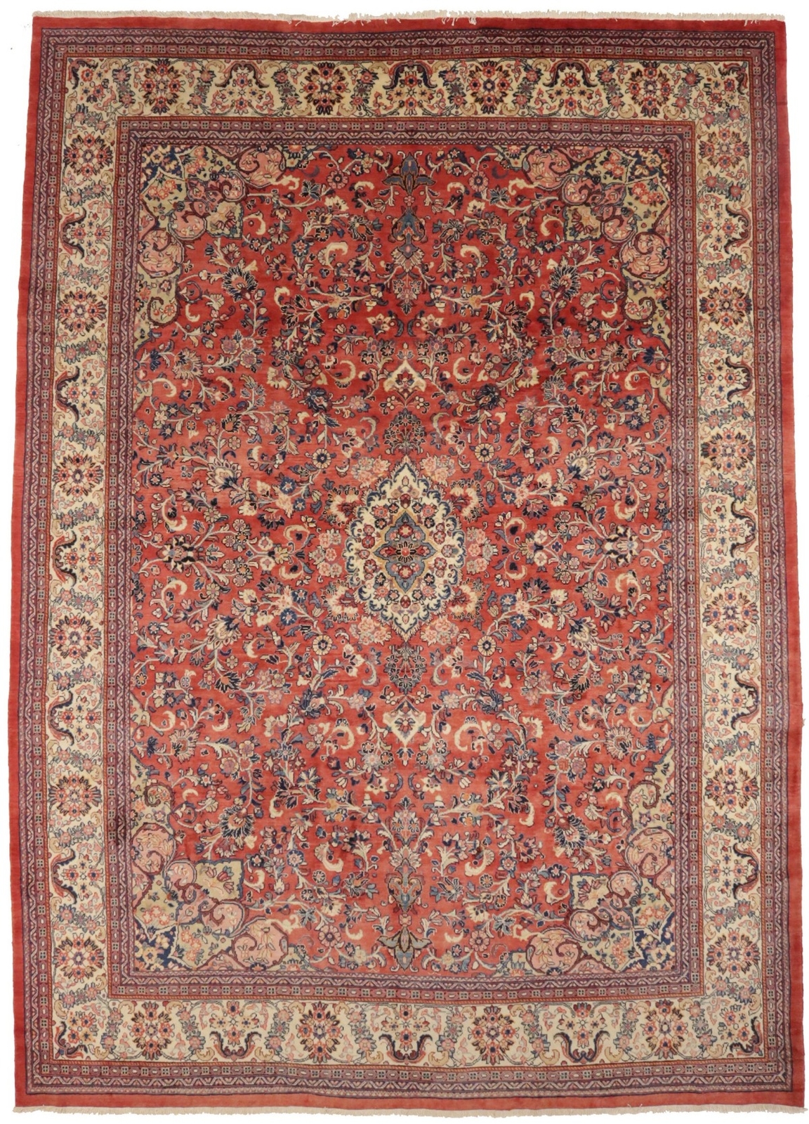 One-of-a-Kind Vintage Orange-Red Oriental Rug Oversized Floral Carpet 11X15 ft