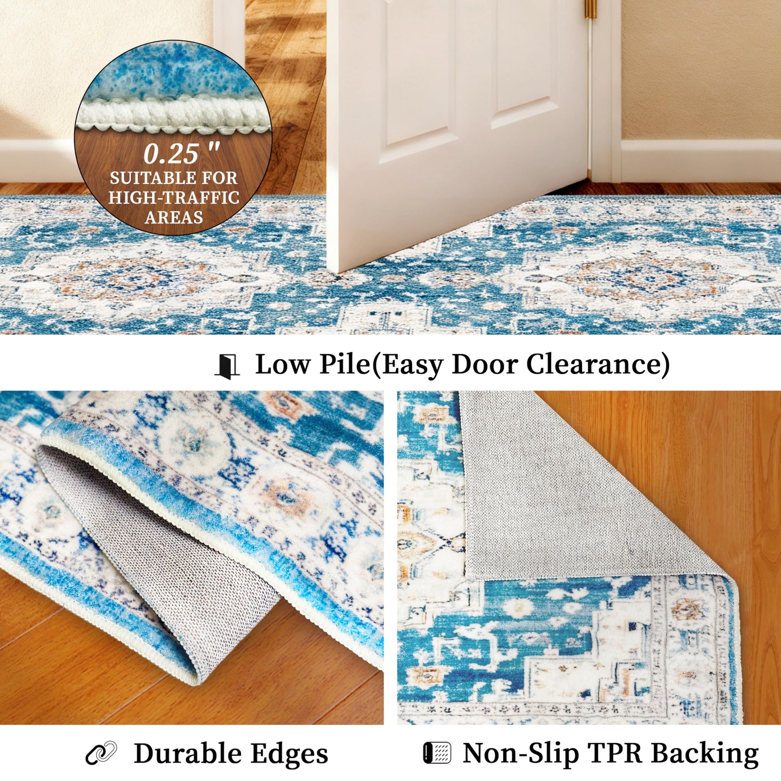 Hallway Washable Runner Rug 2’x3′ Vintage Soft Farmhouse Entryway Kitchen Run…