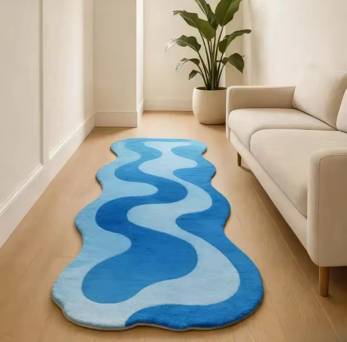 Abstract Wavy Runner Rug | Irregular Shape Hand Tufted Runner | Modern Hallway