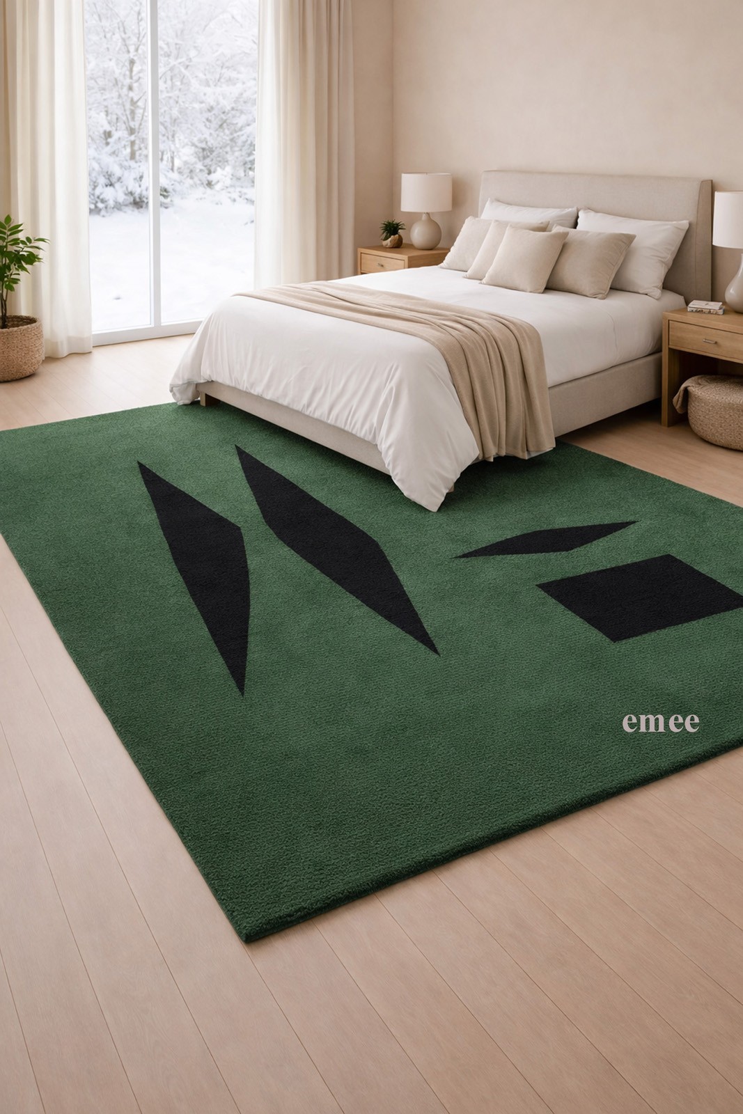 Hand Tufted Forest Green Abstract Wool Area Rug Modern Geometric Custom Size