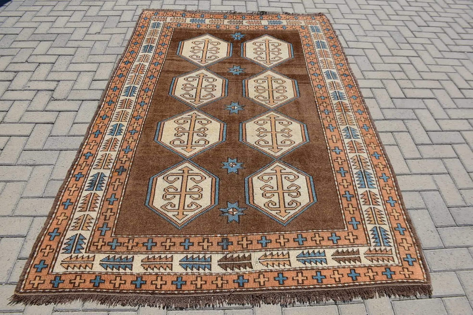 5,1×7,7 ft Vintage Turkish Rug, Area Rug, Brown Rug Floral Rug