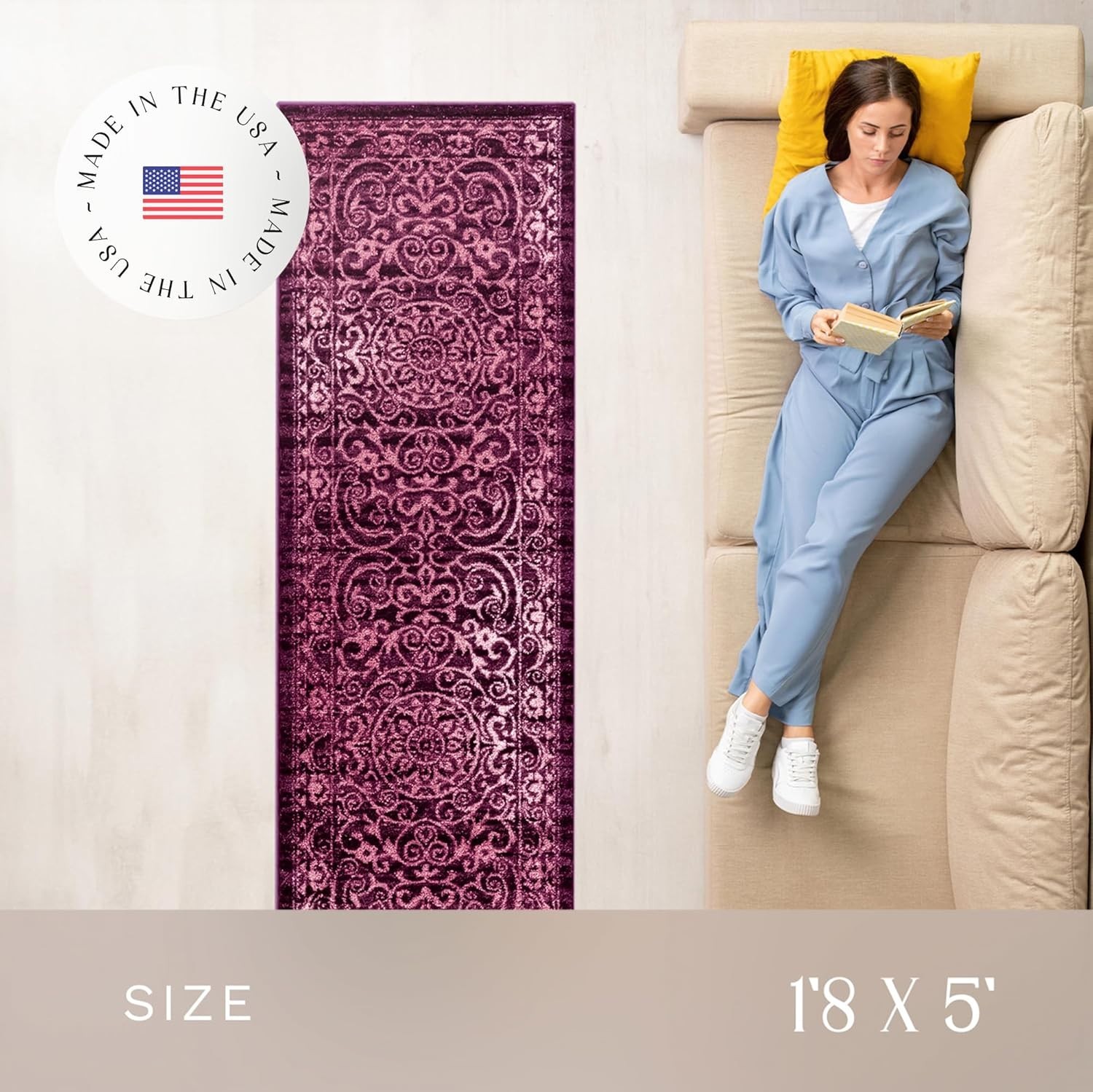 Pelham Vintage Medallion Runner Rug – – Washable, Non-Slip, Low Profile Indo…