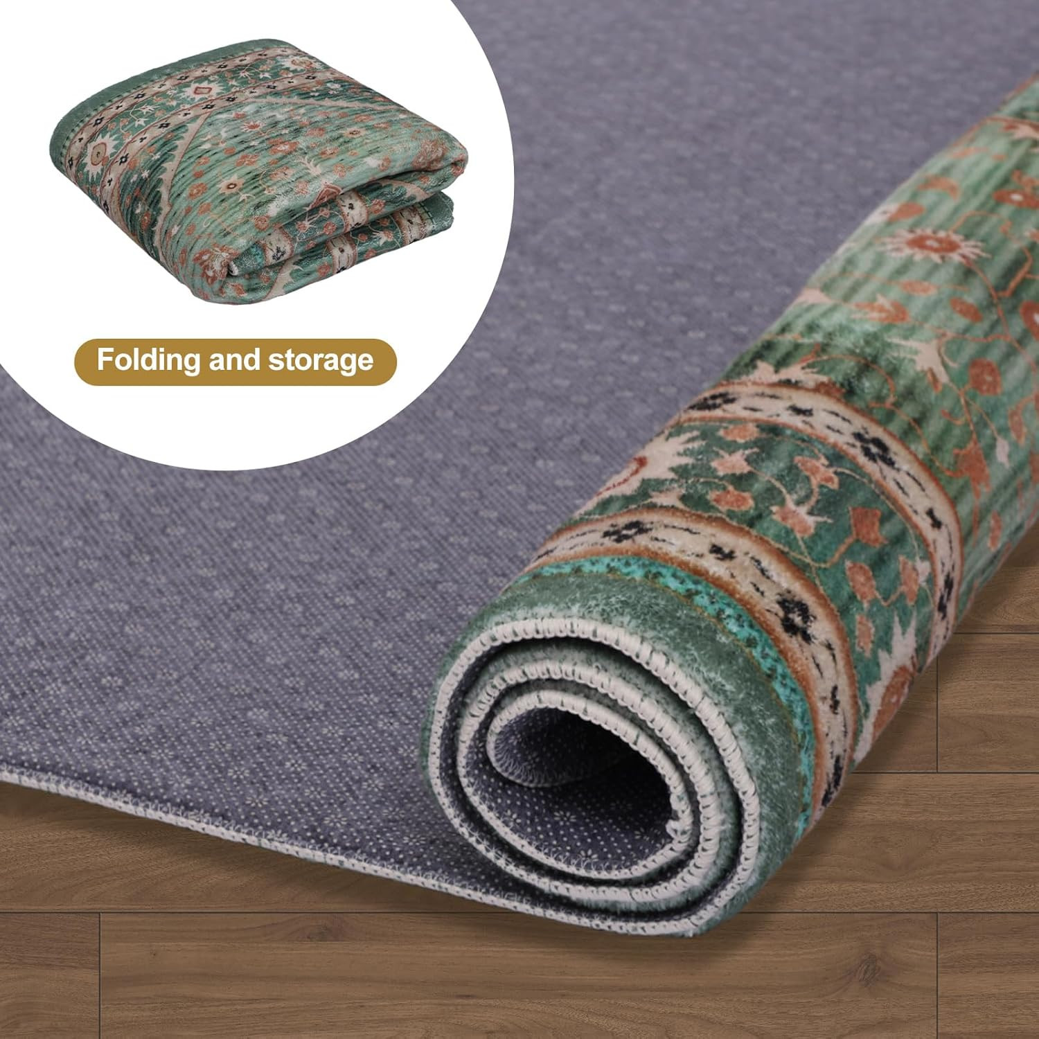 Vintage Green Area Rug, Soft Plush, Machine Washable, Anti-Slip, 160x200CM