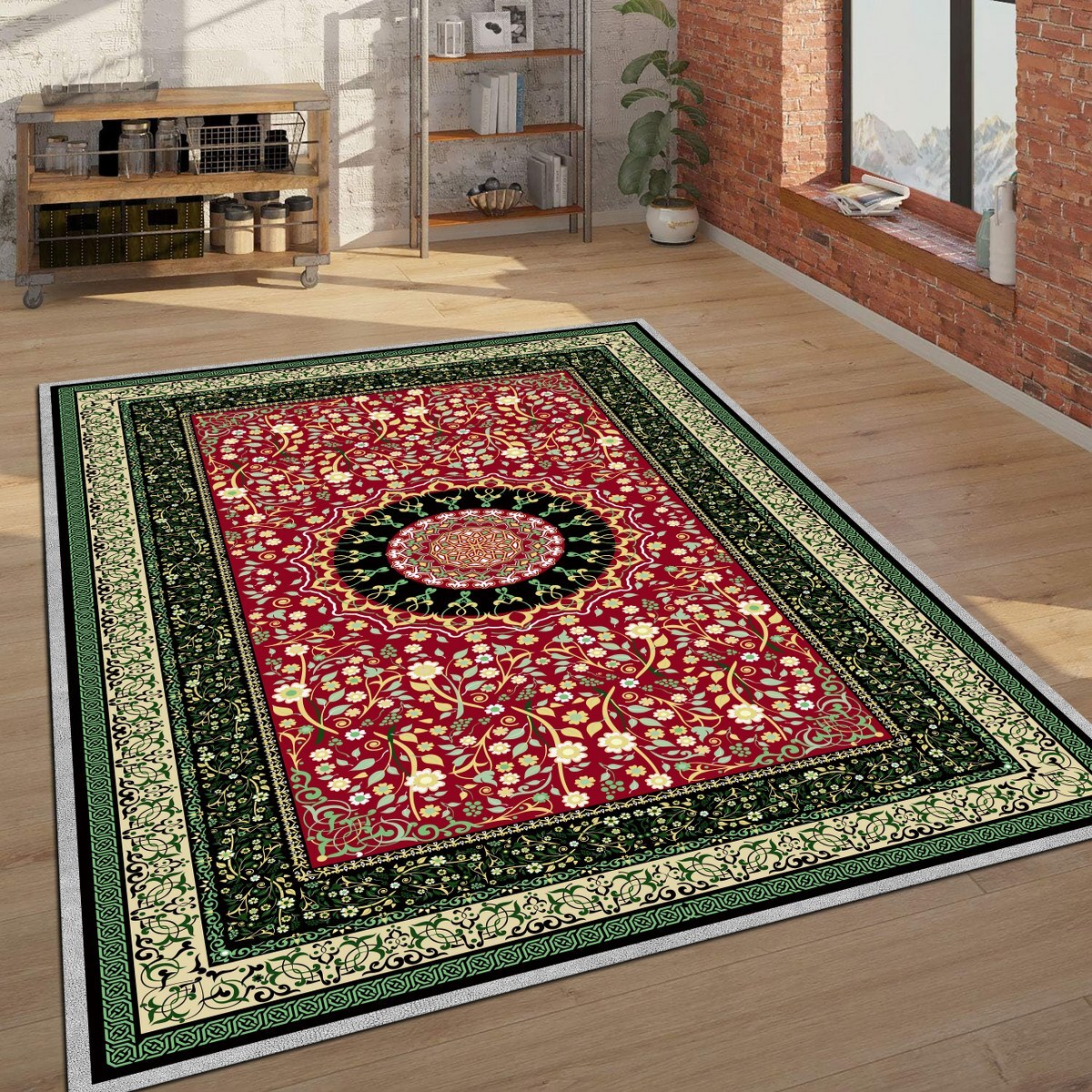 Turkish Motif Rug, Large Area Rug, Vintage Printed Carpet, Home Decor Modern Rug