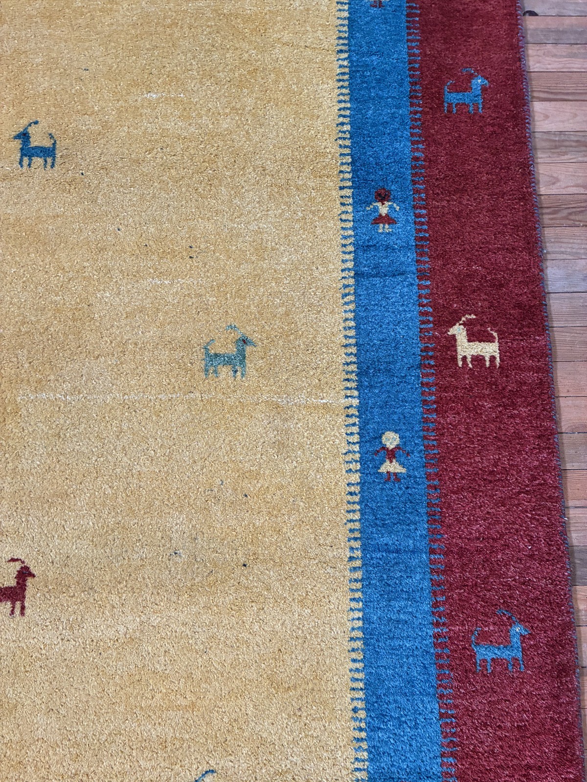 Vintage Anatolian Rug 5×8 Yellow Red Blue Wool Hand Knotted Thick Plush Area Rug