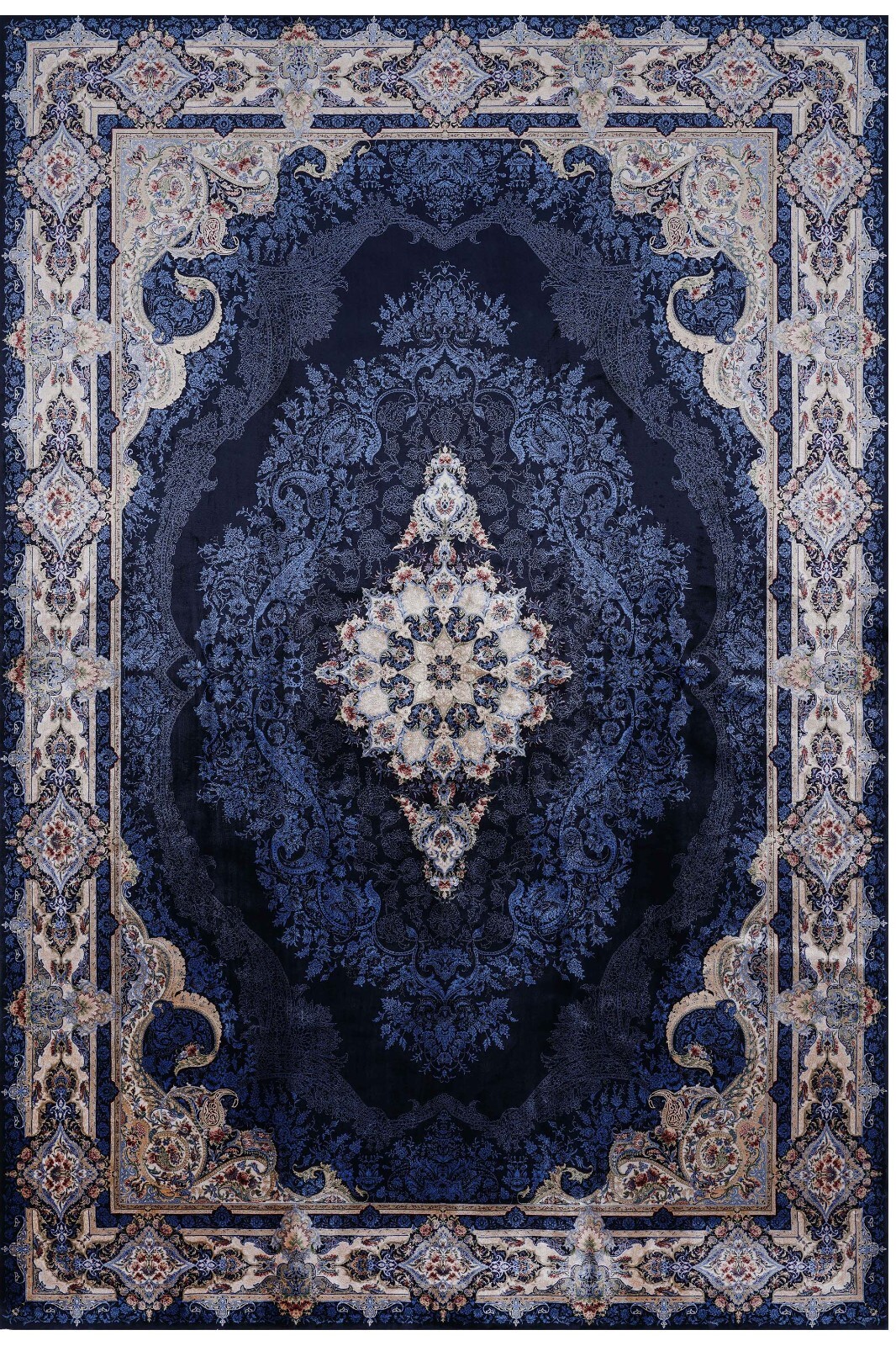 Navy Delight: Dark Blue Oriental Turkish Carpet for Living Room Office Bedroom