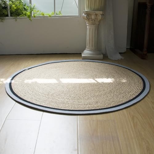Handwoven Braided Rug, 3 Feet Round Reversible Area Rug, Pet-Friendly Durable