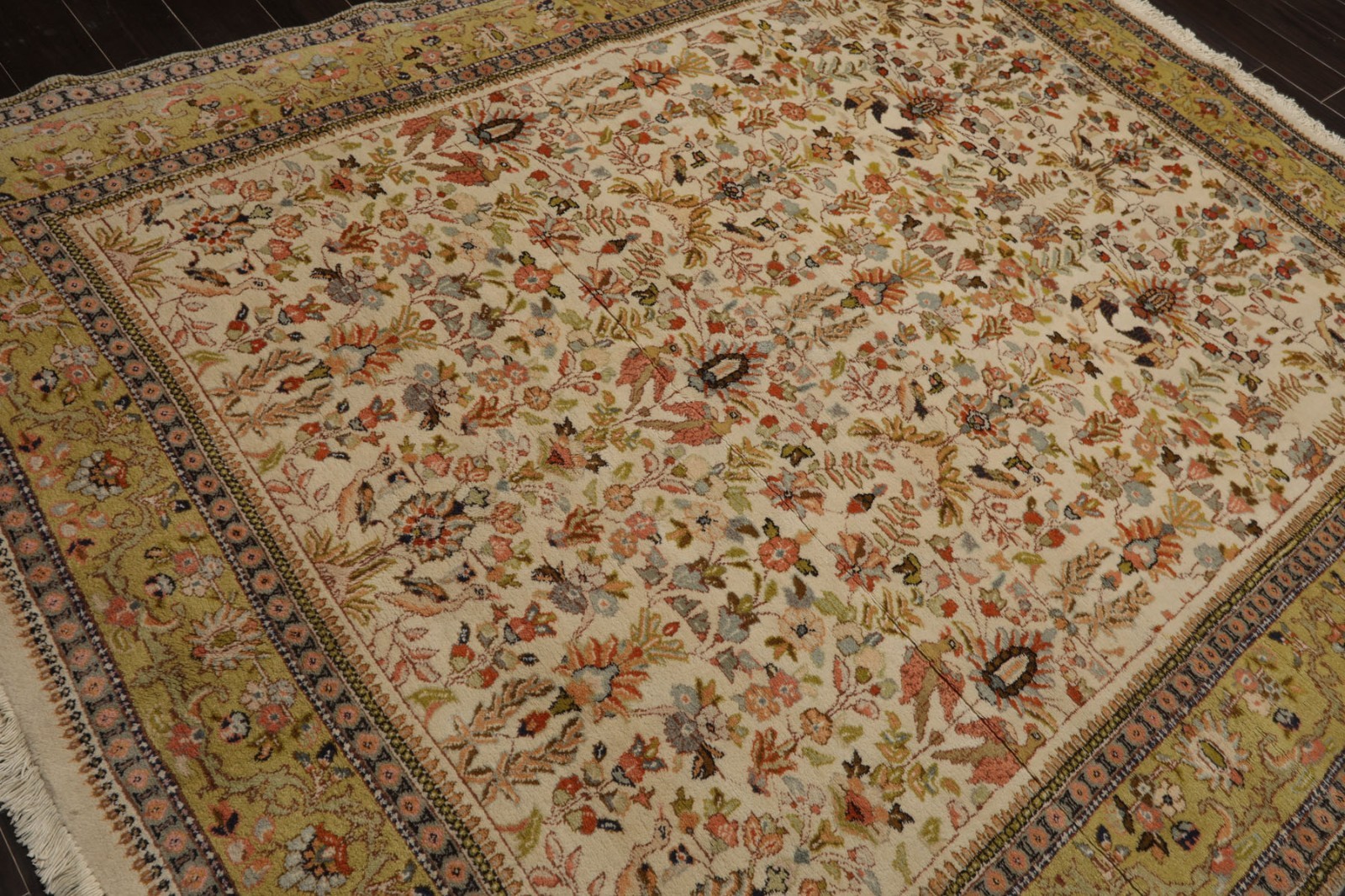 6’11”x8’7” Hand Knotted Wool Ivory Tabrizz Traditional Vintage Rug