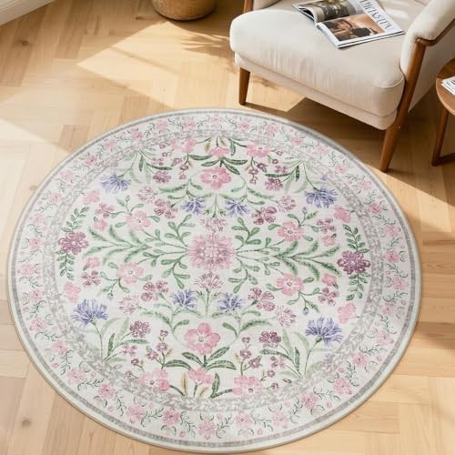 Light Purple 4 ft Round Accent Rug, Small Circular Soft Mat for Nursery &
