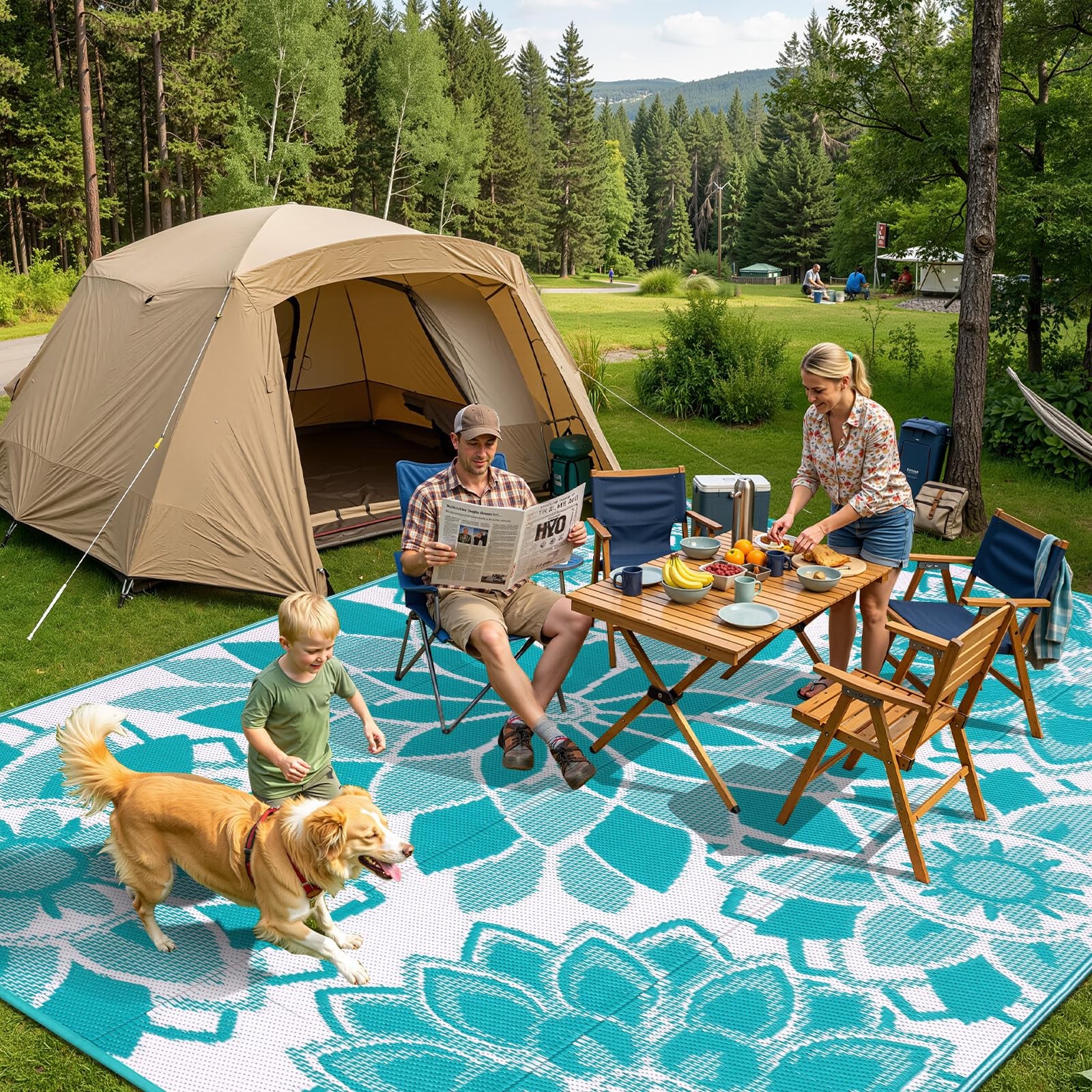 Outdoor Rug for Patio 5×8 ft Reversible Plastic Straw Patio Camping Rug, Flor…