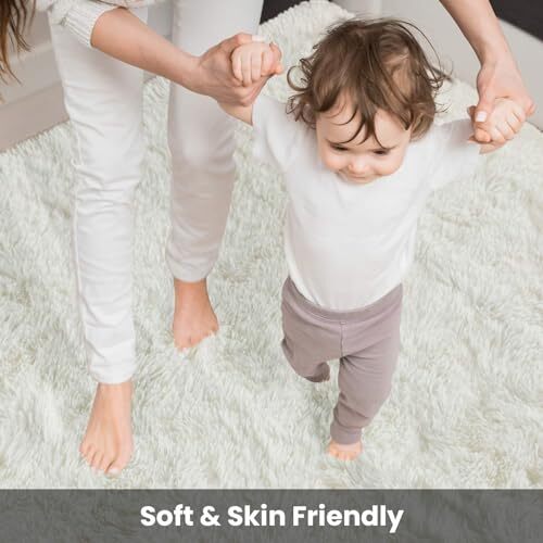 Fluffy Rugs for Living Room Bedroom, Cream 3×5 Area Rug 3X5 Feet Cream White
