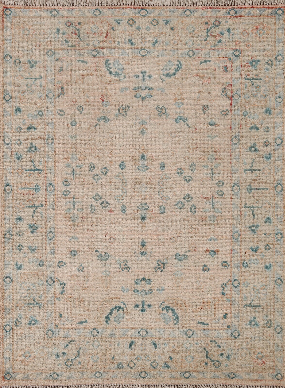 Muted Geometric Oushak Turkish Rug 3×4 Wool Hand-knotted Oriental Foyer Carpet