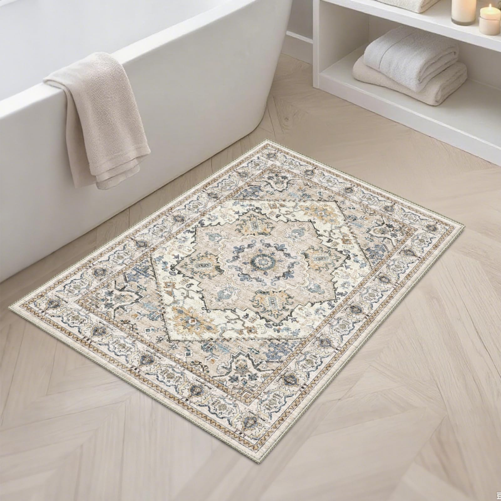 2×3 Washable Non-Slip Boho Area Rug for Kitchen Bathroom Entryway Bedroom, Be…
