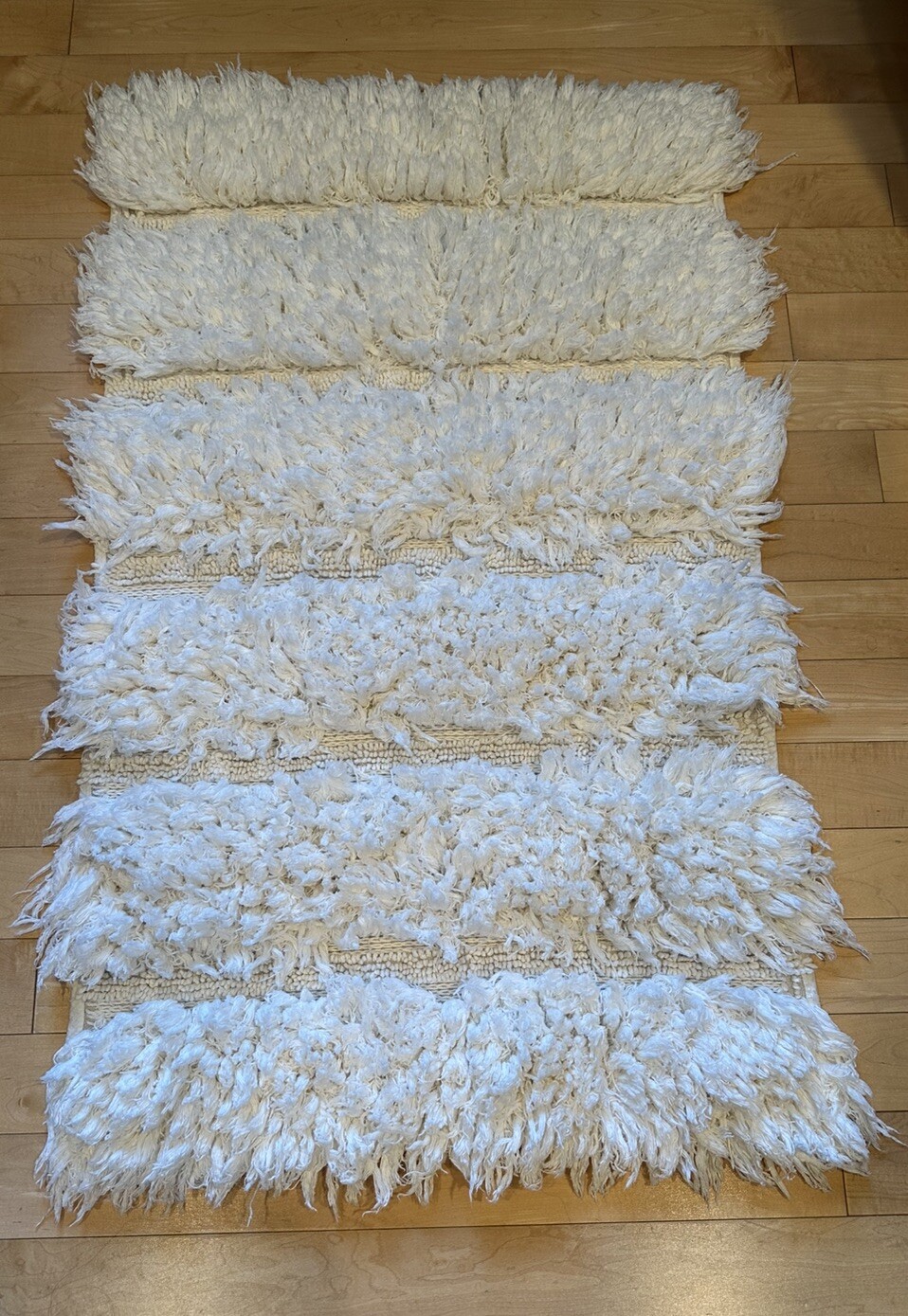 44”x26” 100% Cotton Thick White Striped Decorative Soft Shaggy Rug