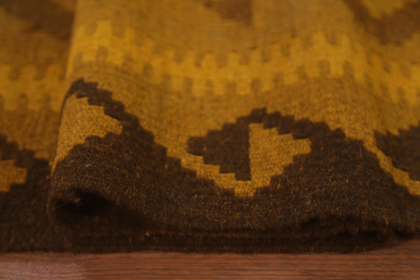 Gold Color Geometric Reversible Kilim Area Rug 7×10 Wool Hand-Woven Carpet