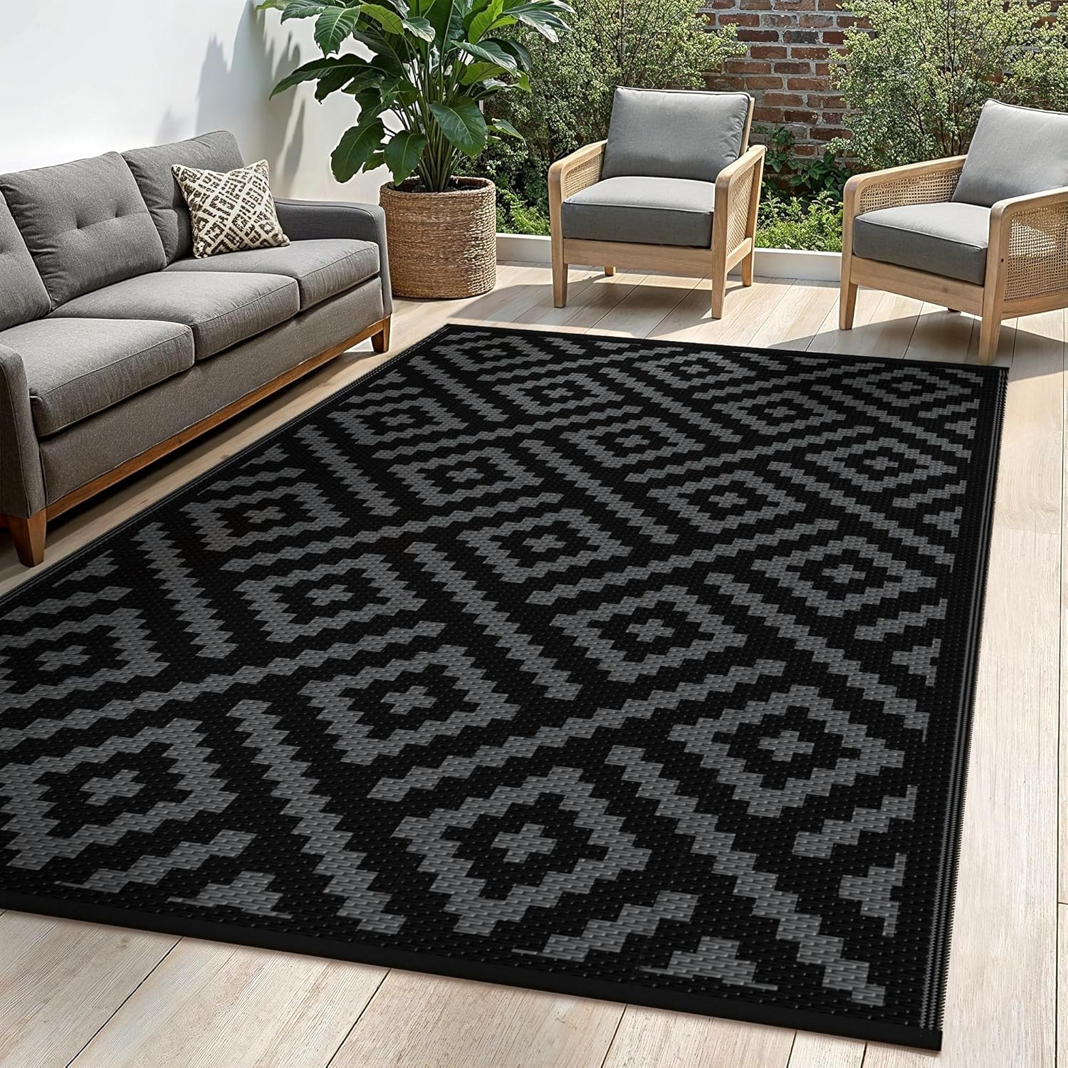 Outdoor Rug Patio Waterproof Plastic Straw Camping Rugs 4×6 ft Reversible