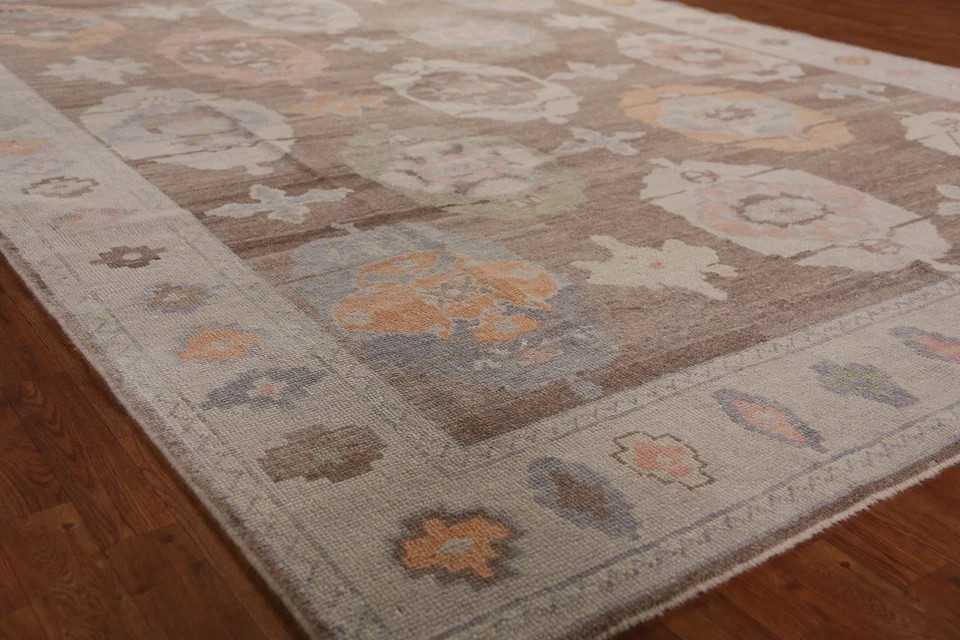 Hand-Knotted Wool Rug Brown & Pastel Medallion Carpet