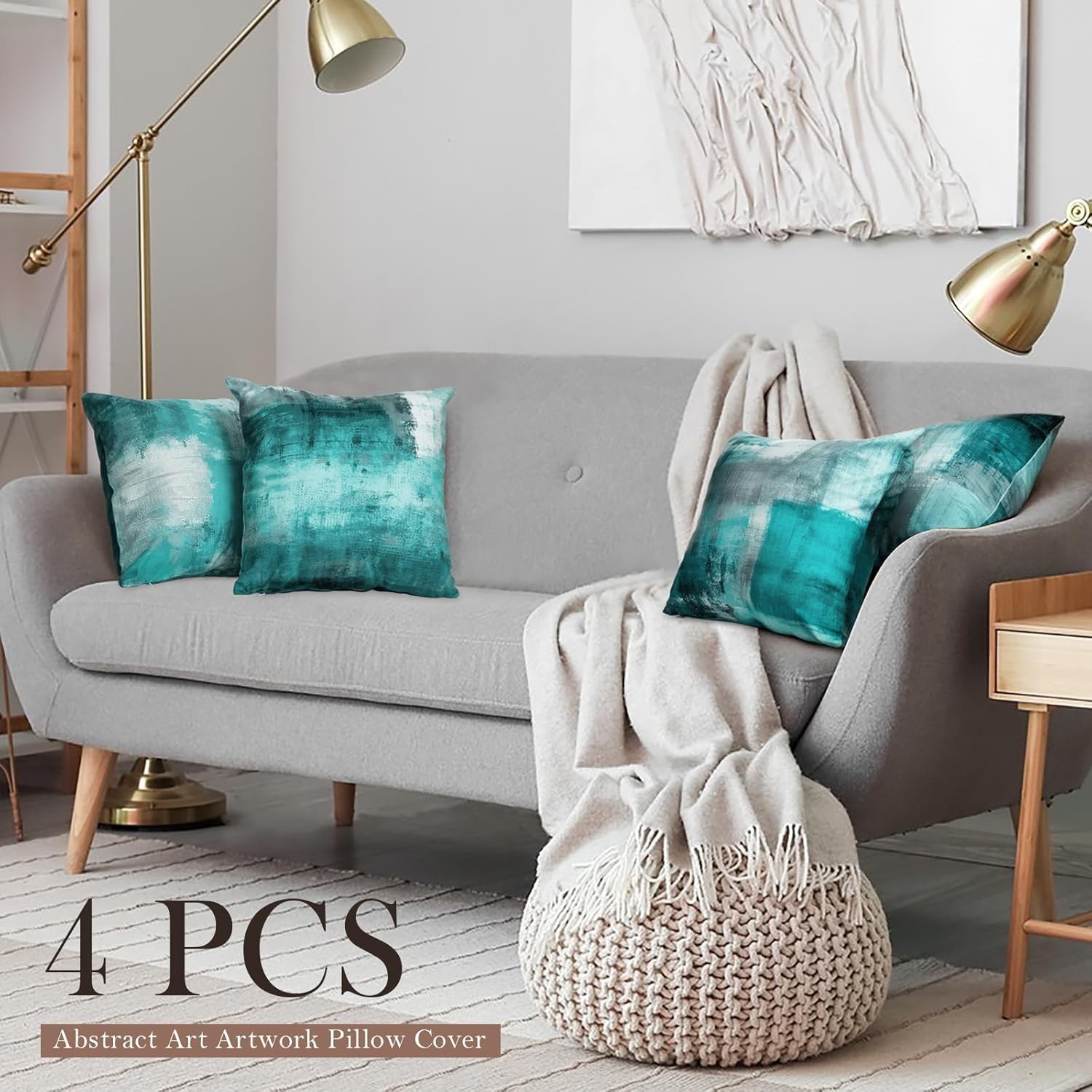 Teal and Gray Throw Pillow Covers,Set 16″ x 16″ (Pack of 4) Teals & Turquoise