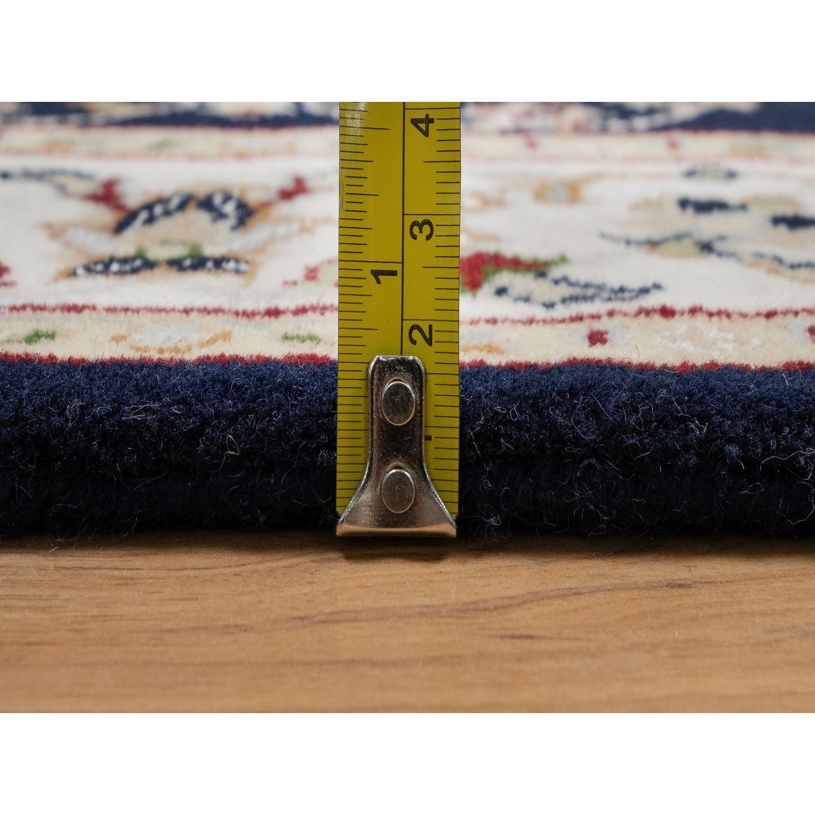 2’8″x4’2″ Navy Nain Medallion Design Hand Knotted Wool and Silk Mat Rug R91533