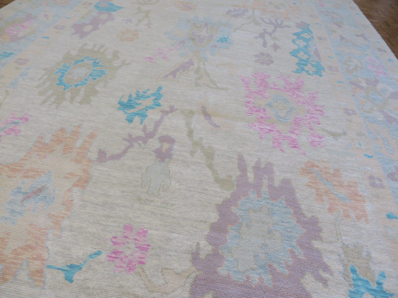 9’11 x 14’1 Hand Knotted Ivory Colorful Modern Oushak Oriental Rug G14693