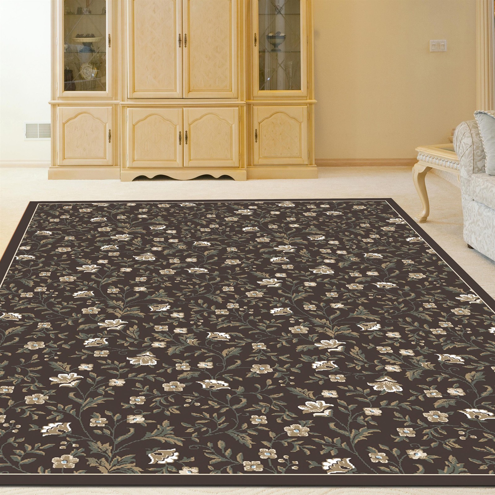 Radici USA Pisa Botanical Floral Brown Rectangular Polypropylene Area Rug 3’3…