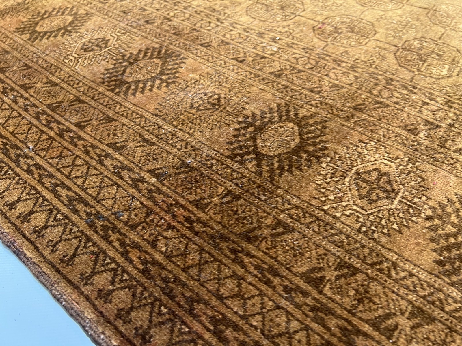 6×9 Vintage Turkoman Rug Hand-Knotted Afghan Wool Carpet with All-Over Gul